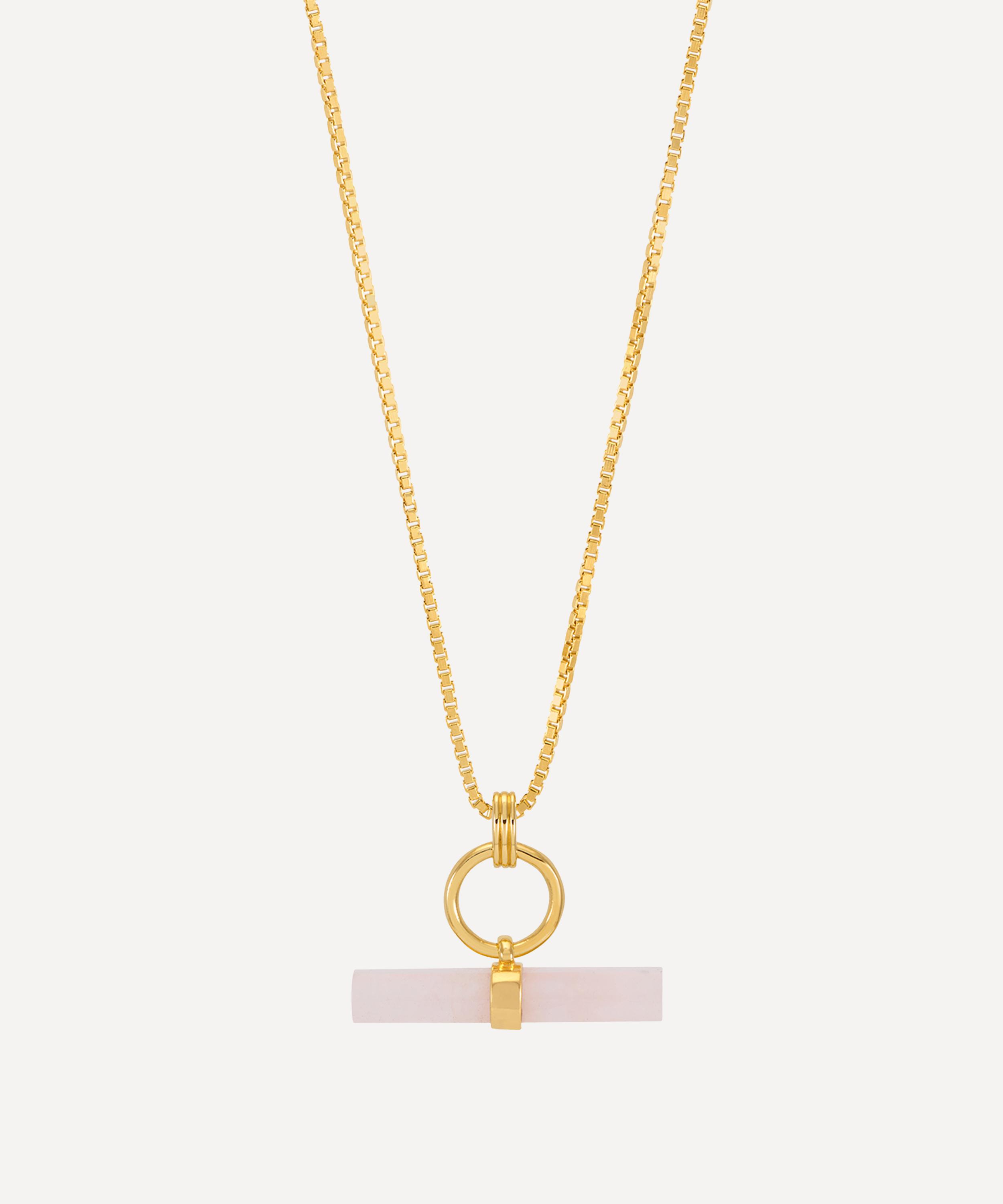 Rachel Jackson 18ct Gold-plated Love T-bar Rose Quartz Pendant Necklace In Gold
