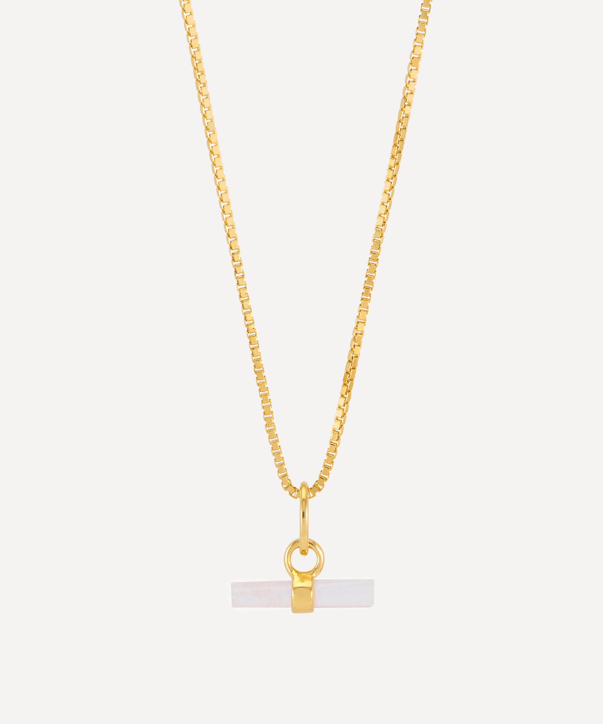 Rachel Jackson 22ct Gold-plated Love T-bar Mini Rose Quartz Pendant Necklace In Gold