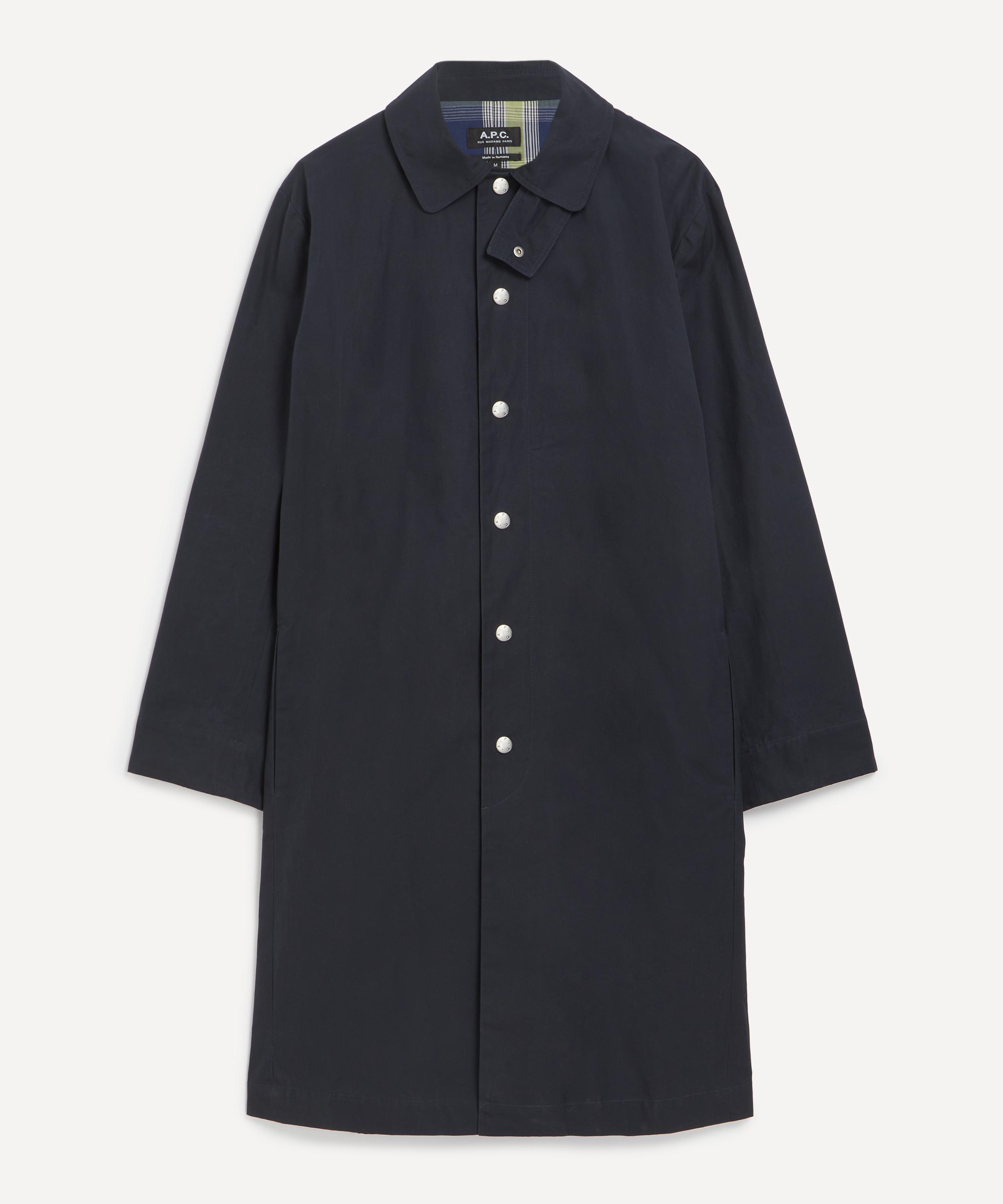 Apc A.p.c. Mens Arthur Waxed Cotton Mac In Blue