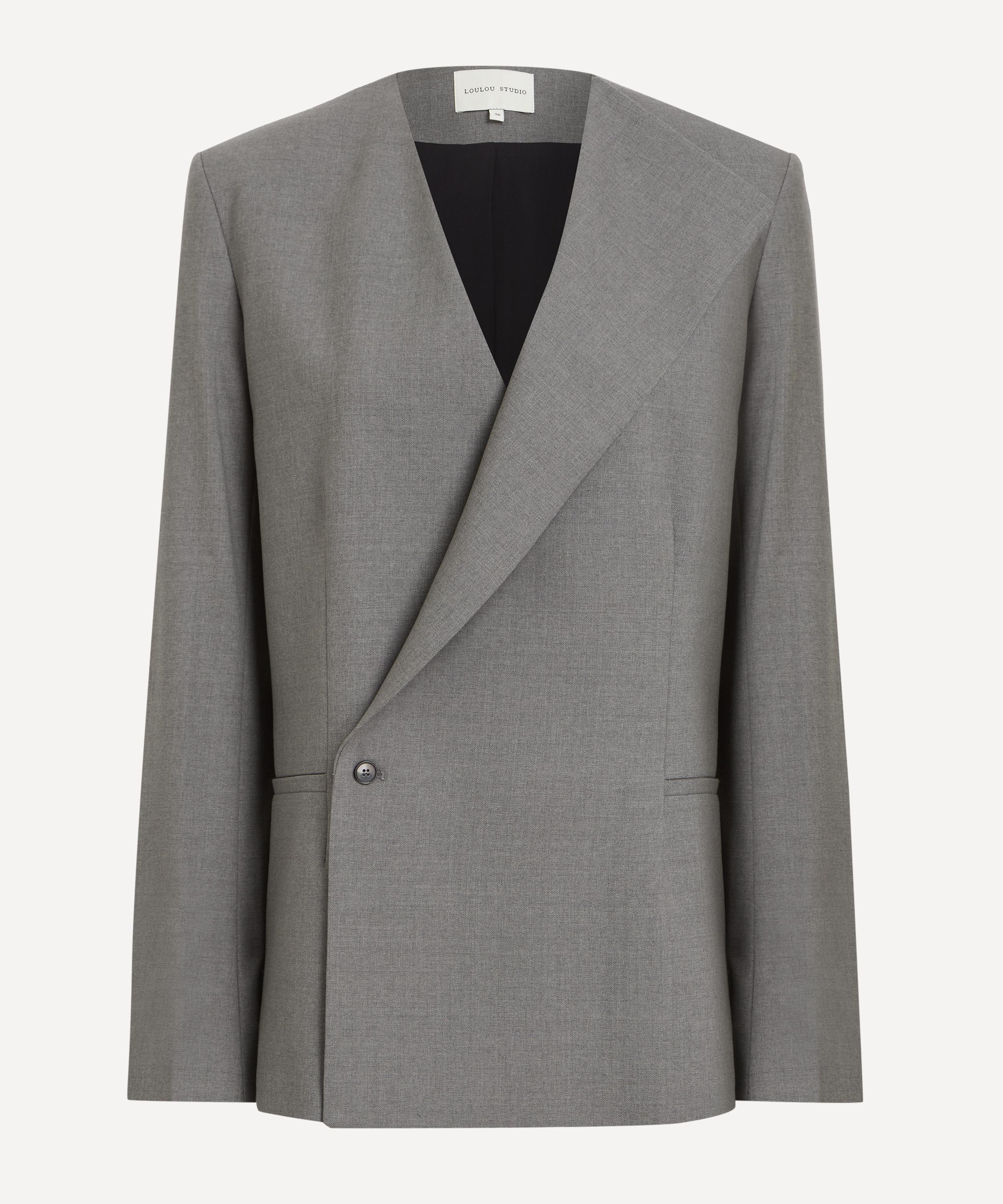 Loulou Studio Wool Double Breasted Jacket In Gray