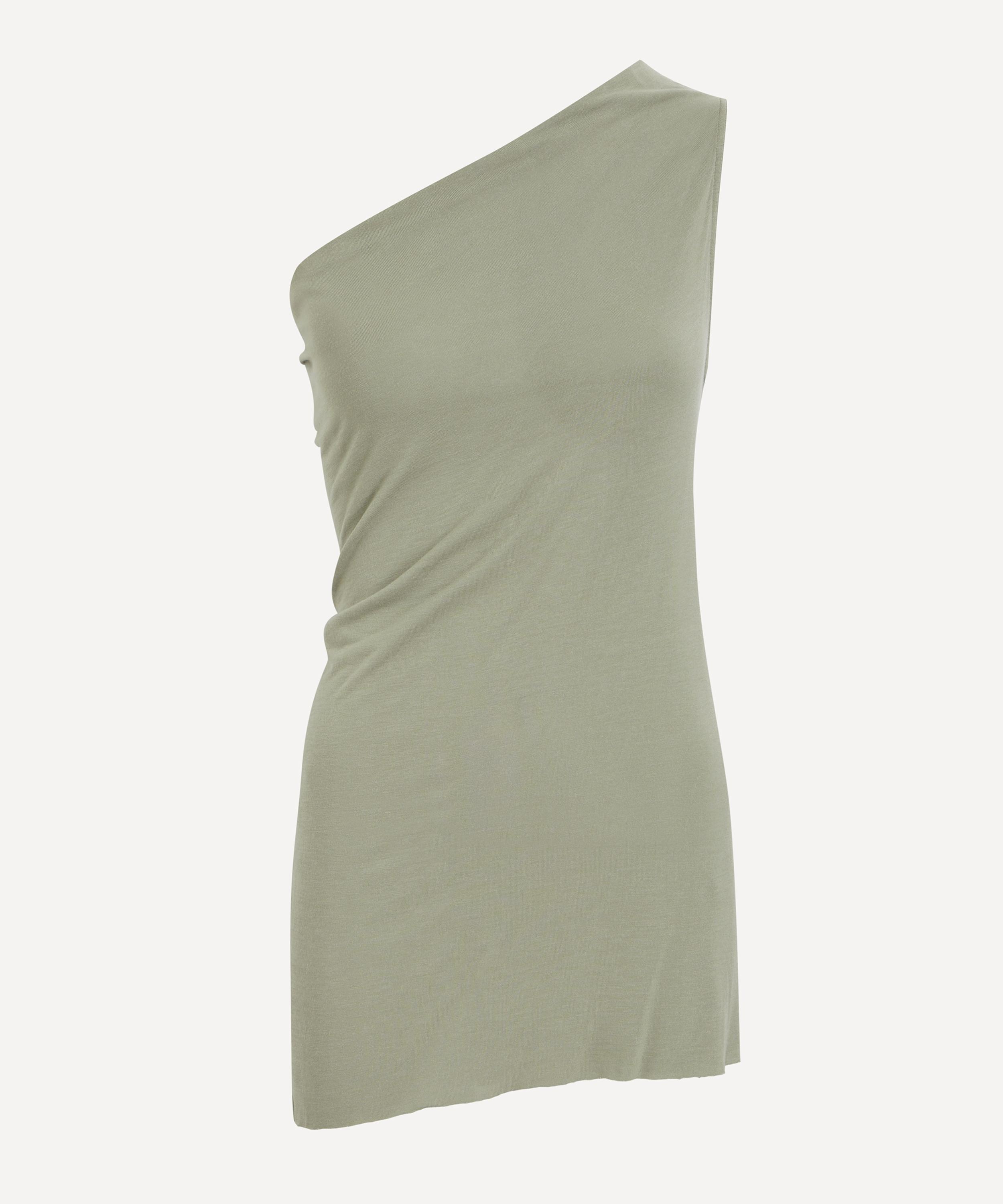 Rick Owens One-shoulder Draped Athena Top With Textured Back In Green