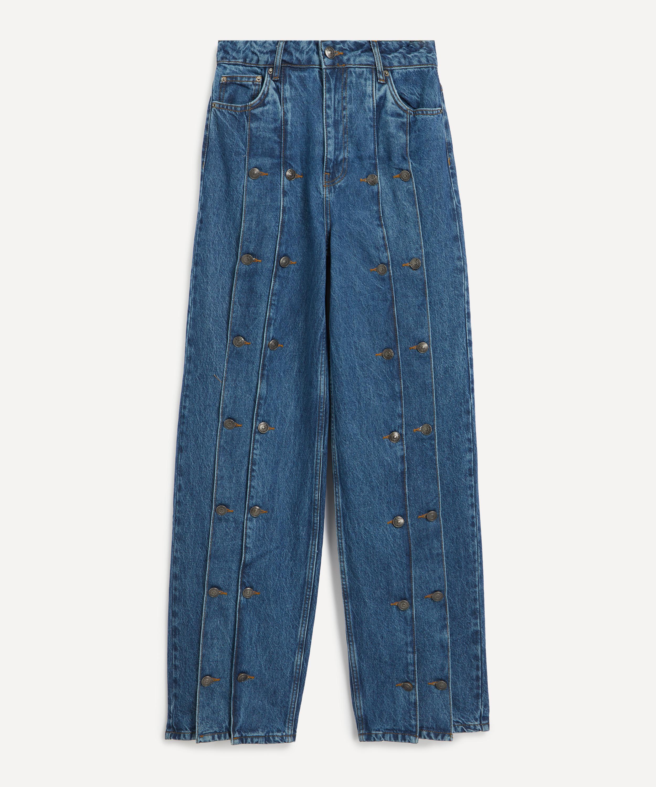 ROTATE BIRGER CHRISTENSEN ROTATE BIRGER CHRISTENSEN WOMEN'S BUTTON DETAIL WIDE BLUE JEANS 