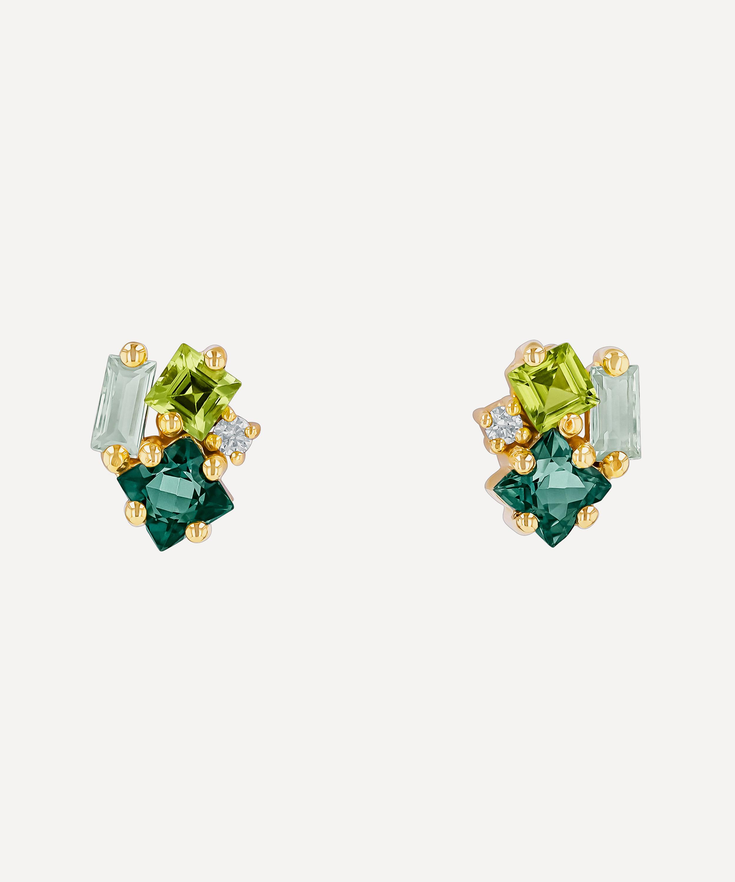 Suzanne Kalan 14ct Gold Nadima Green Mix Cluster Stud Earrings