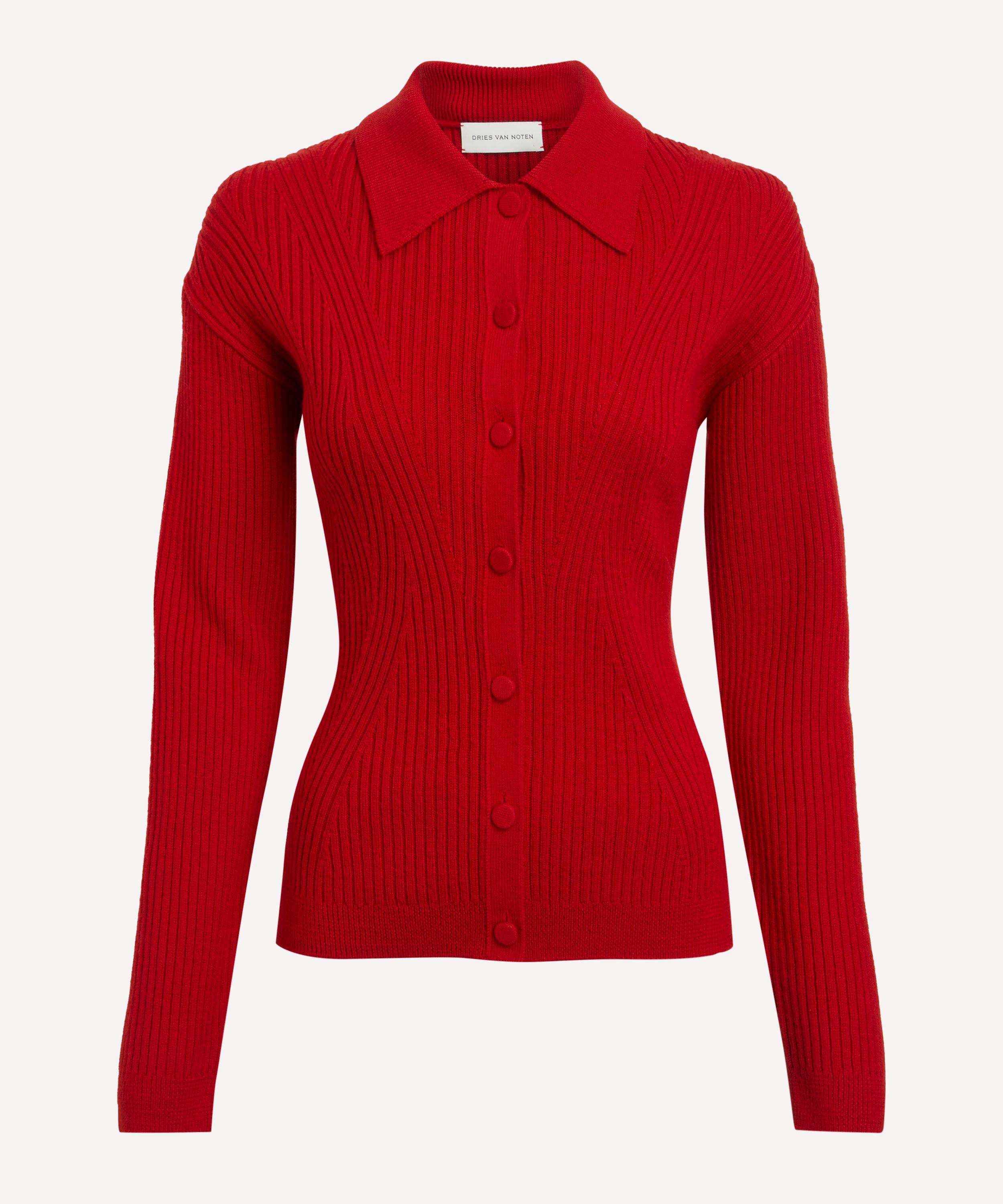 Dries Van Noten Rib Cardigan In Red