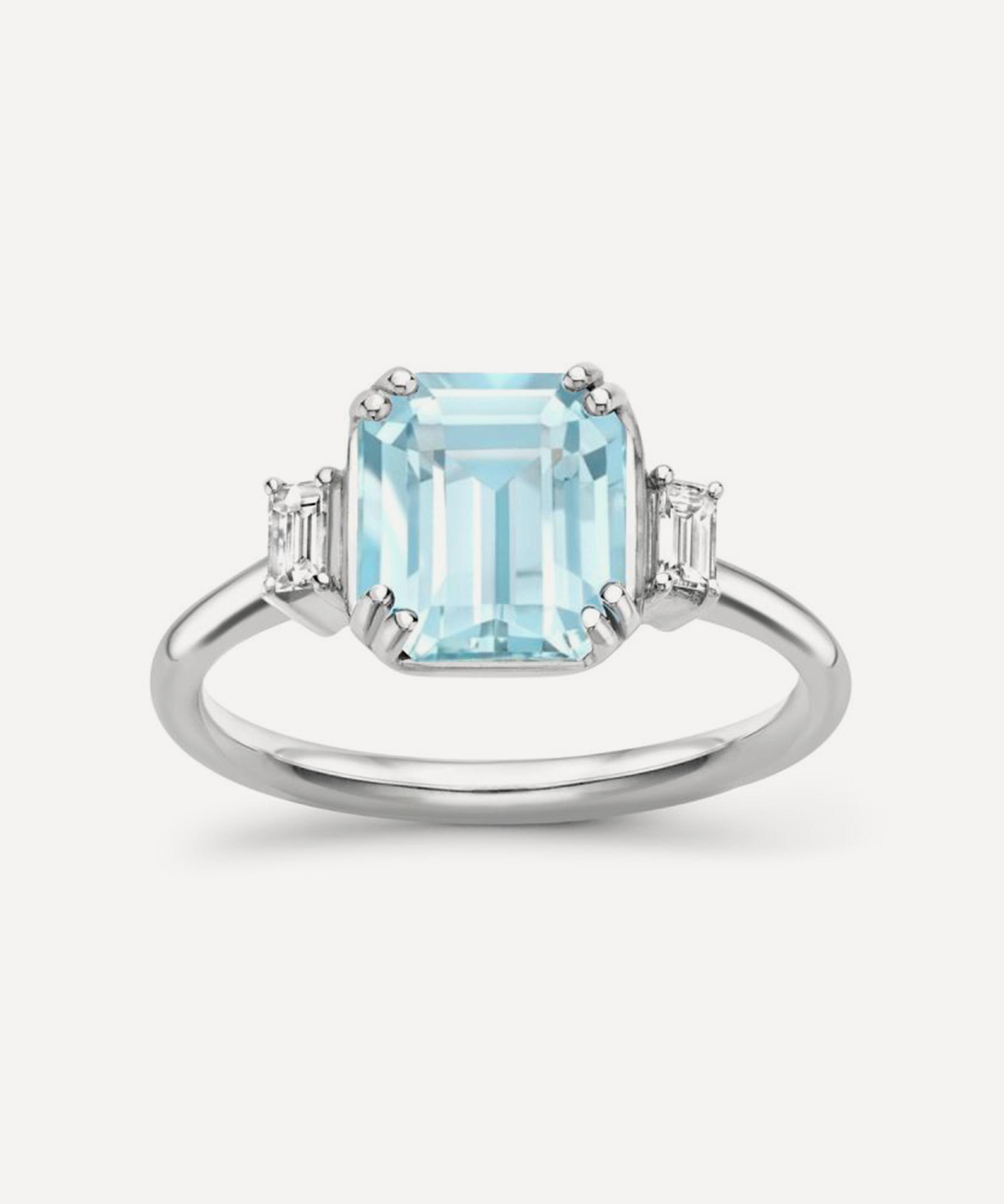 Dinny Hall 18ct White Gold Mini Mae West Aquamarine And Diamond Ring