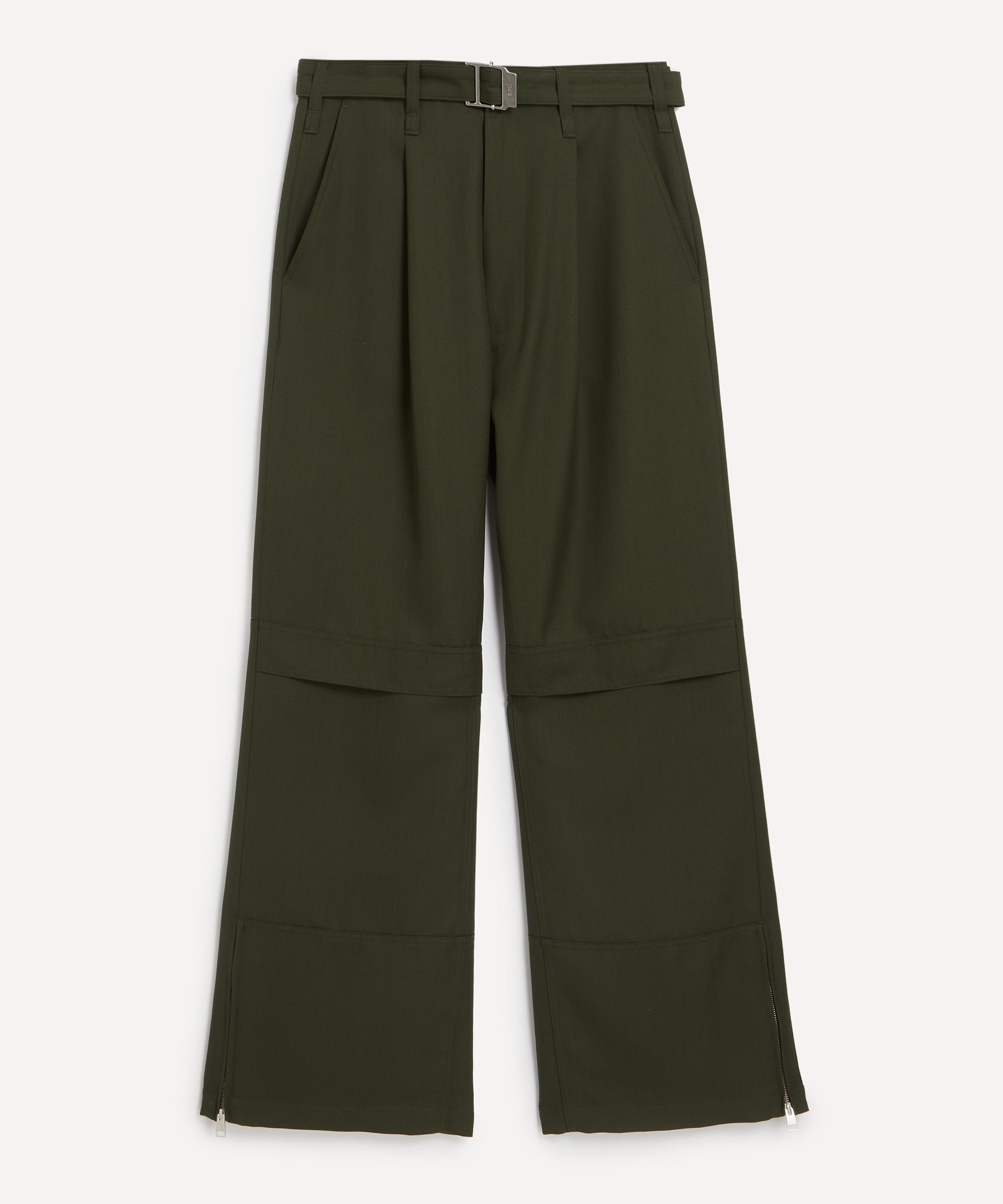 AMI ALEXANDRE MATTIUSSI AMI MENS GREEN WOOL CARGO TROUSERS 