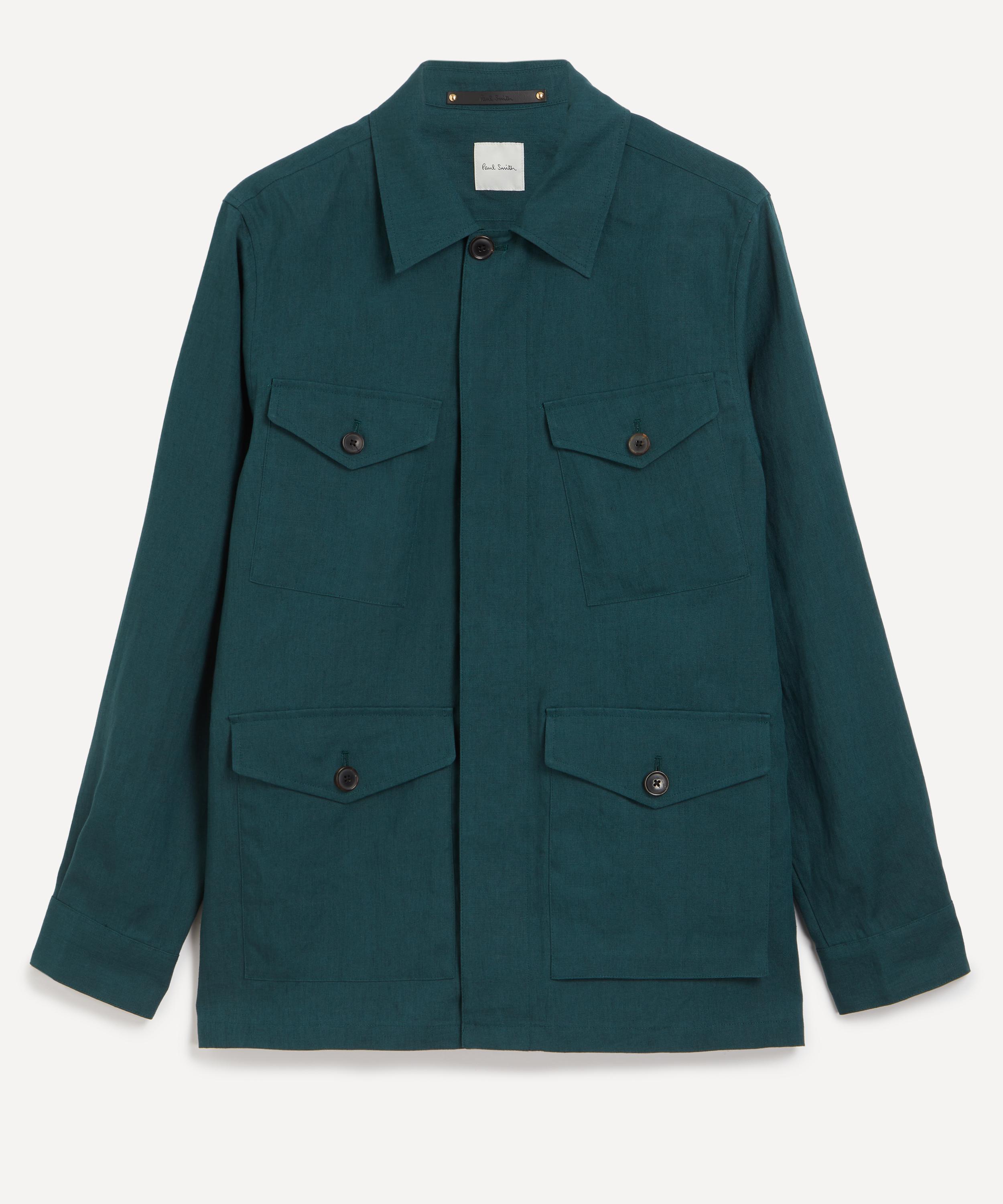 PAUL SMITH PAUL SMITH MENS GREEN FOUR-POCKET LINEN JACKET 
