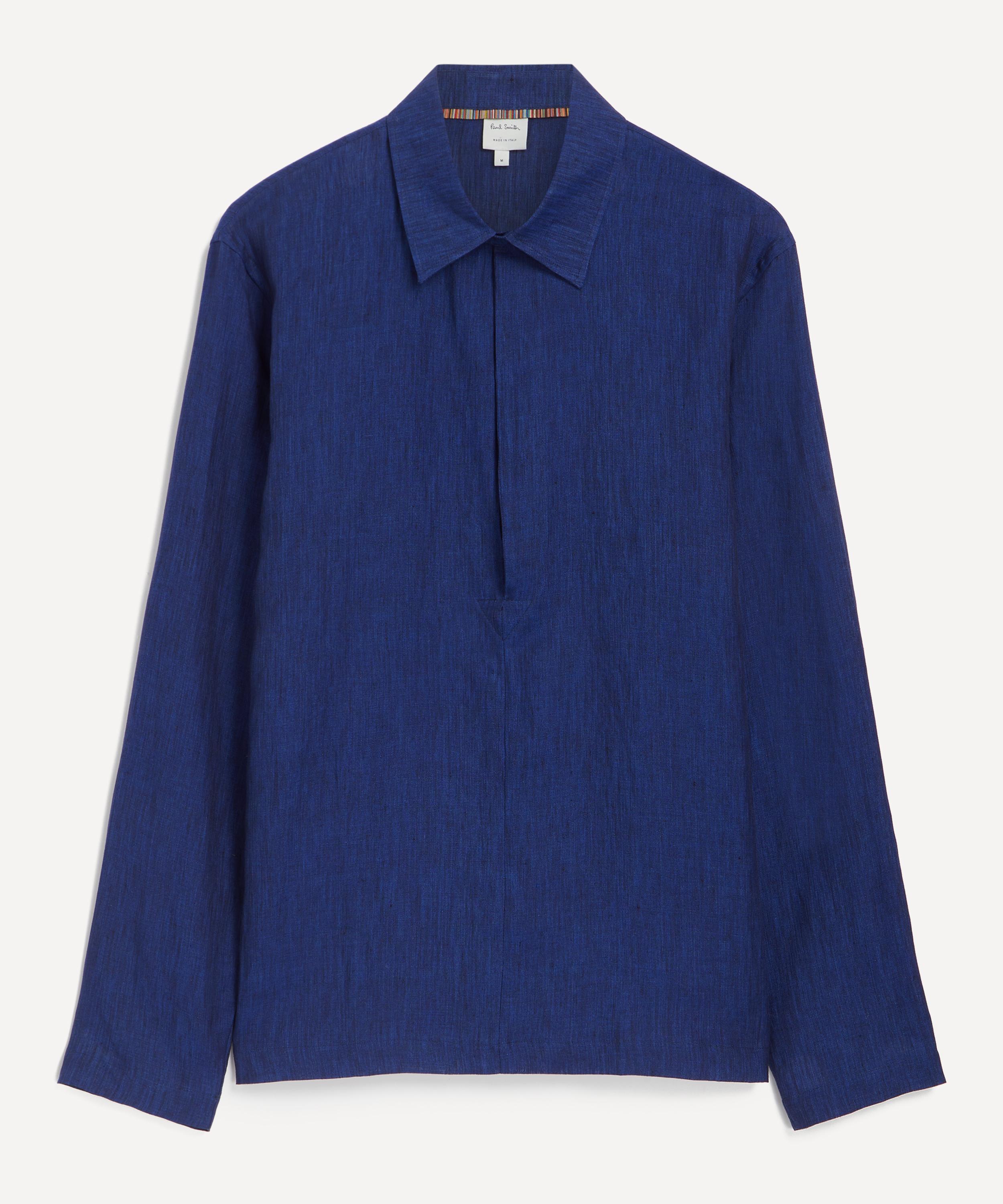 PAUL SMITH PAUL SMITH MENS INDIGO LINEN POPOVER SHIRT 