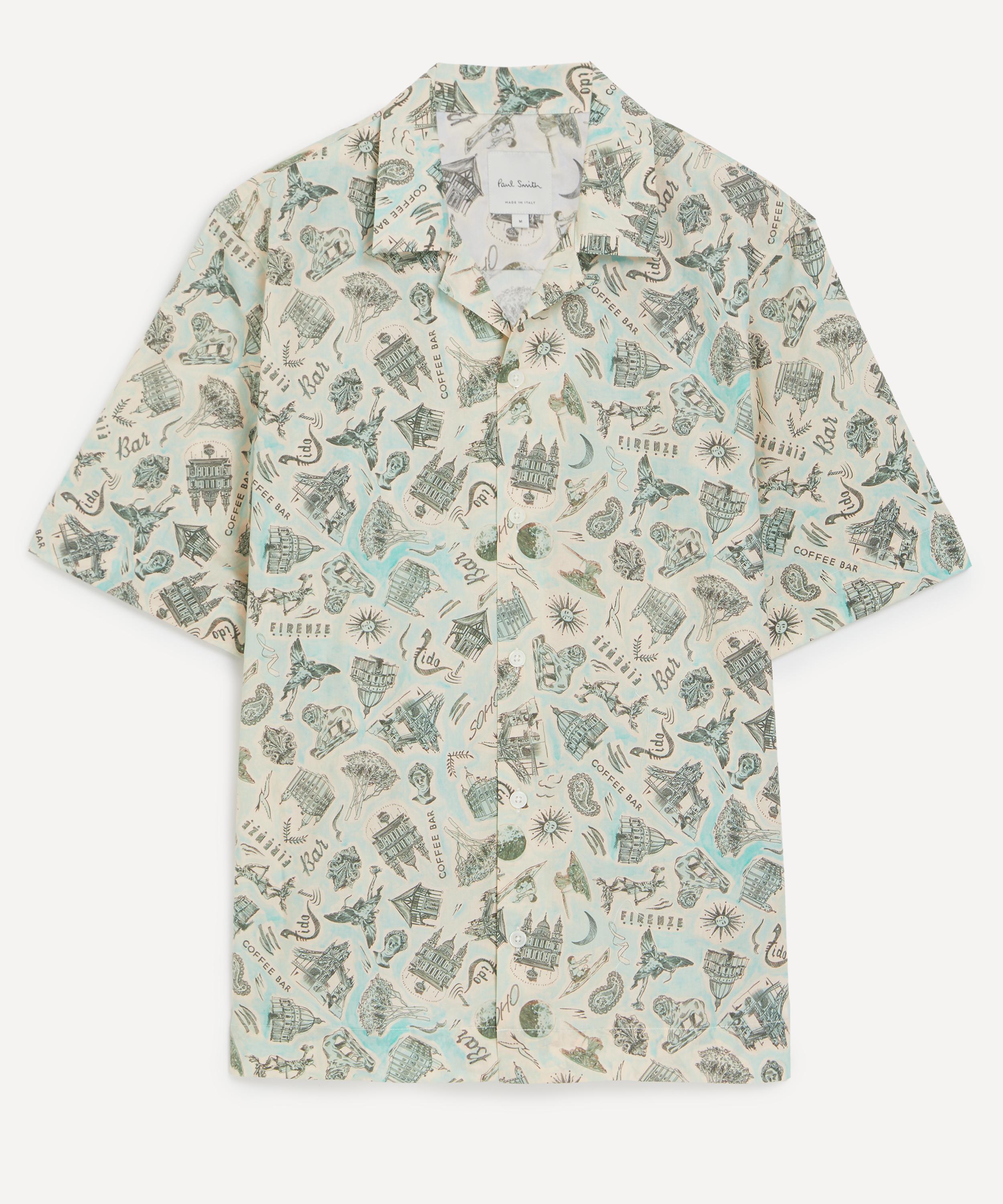 Shop Paul Smith Mens Green Souvenir Short-sleeve Cotton Shirt
