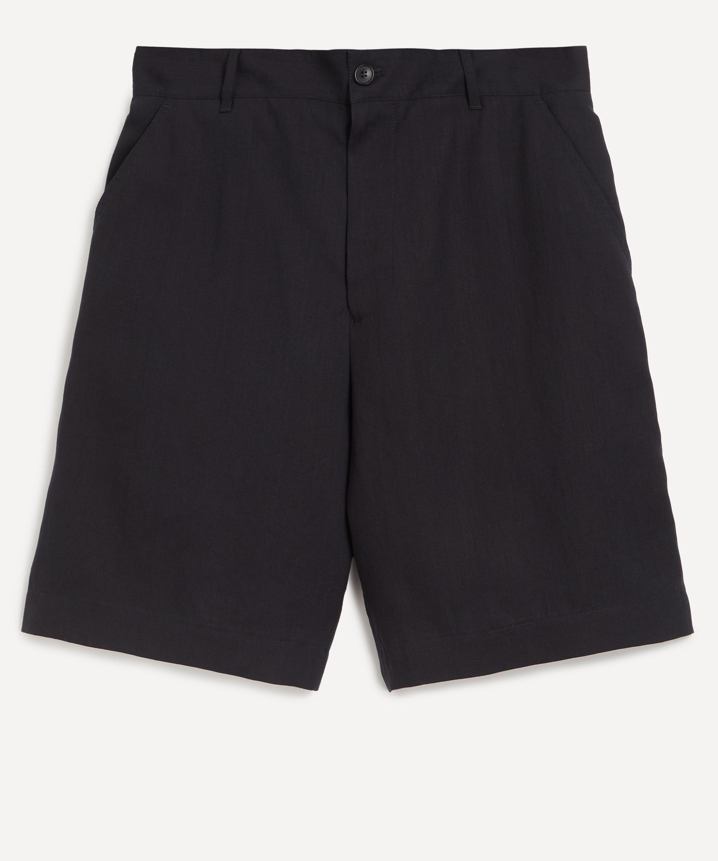 Shop Paul Smith Mens Navy Elasticated Waist Linen Shorts