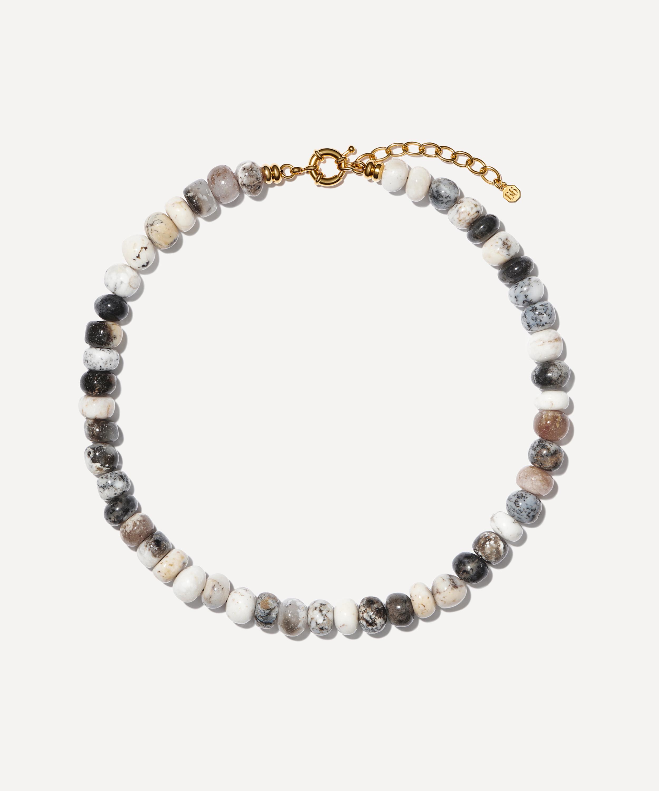 Bon Bon Jewellery Club 14ct Gold-plated Vermeil Brass Dendrite Opal Bead Necklace In Multi