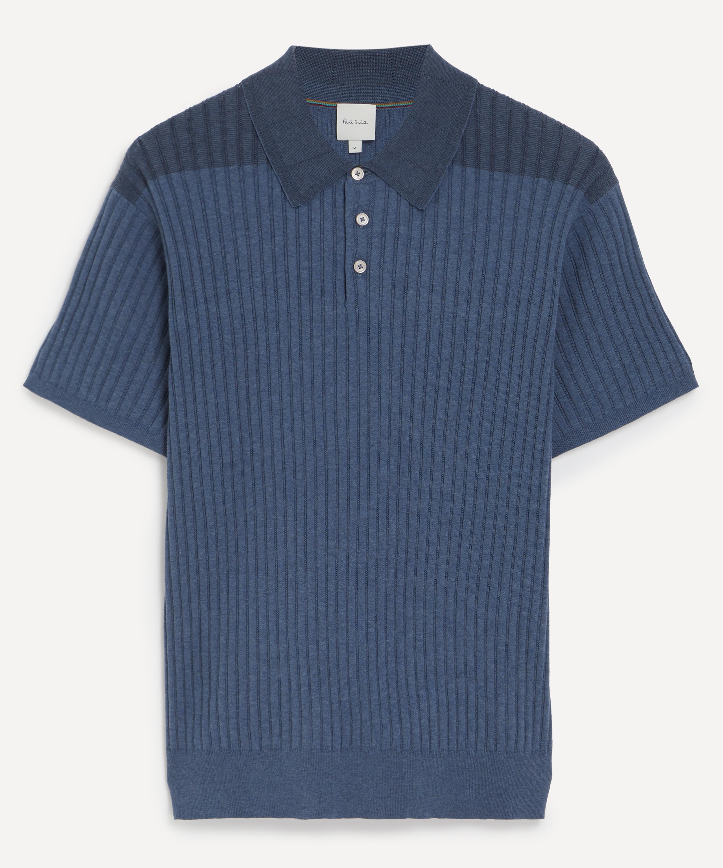 PAUL SMITH PAUL SMITH MENS BLUE RIB-KNIT POLO SHIRT 
