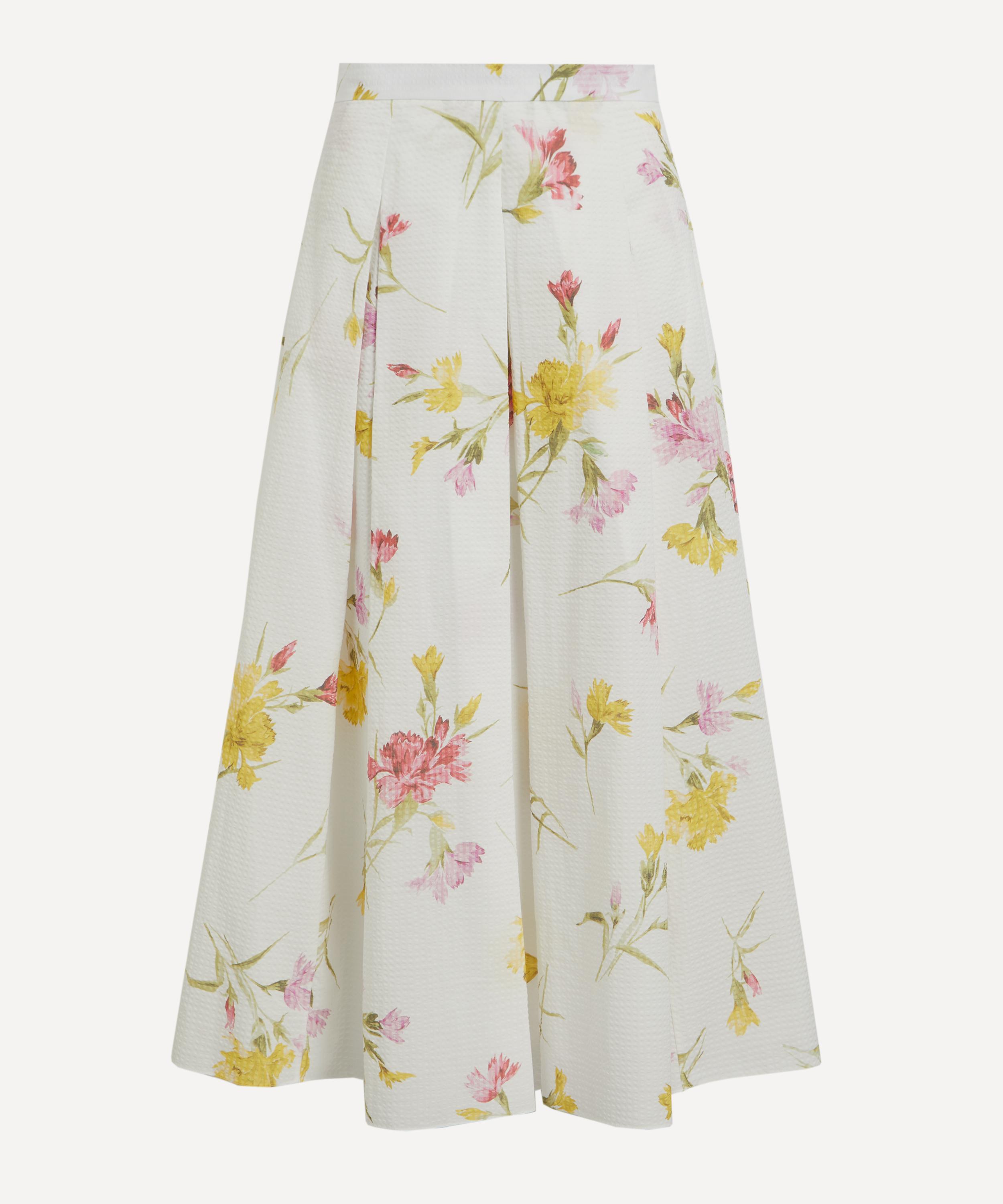 Shop Erdem Women's Pleated Carnation Print Midi Skirt