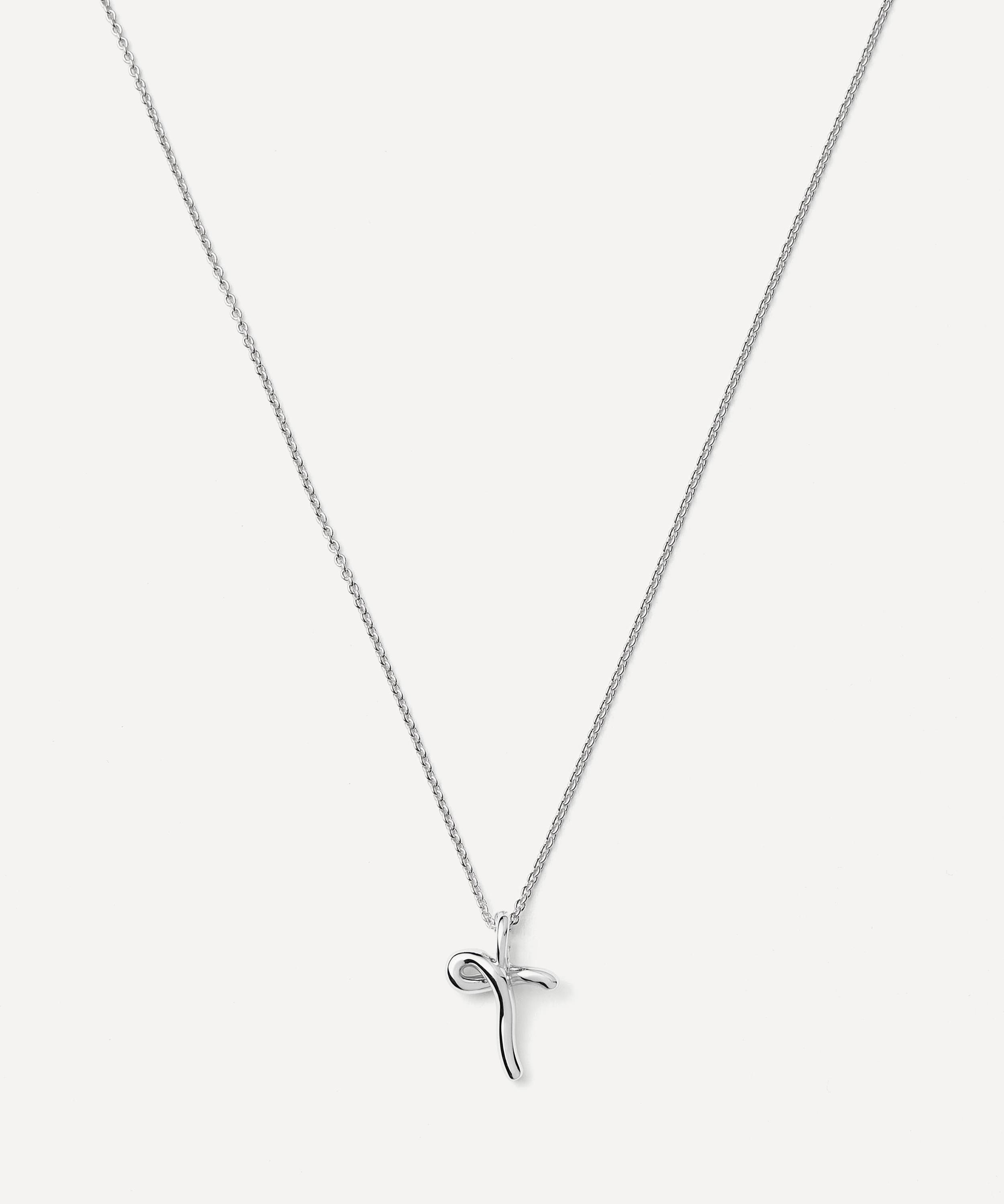 Missoma Sterling Silver Curly Molten Mini T Initial Pendant Necklace