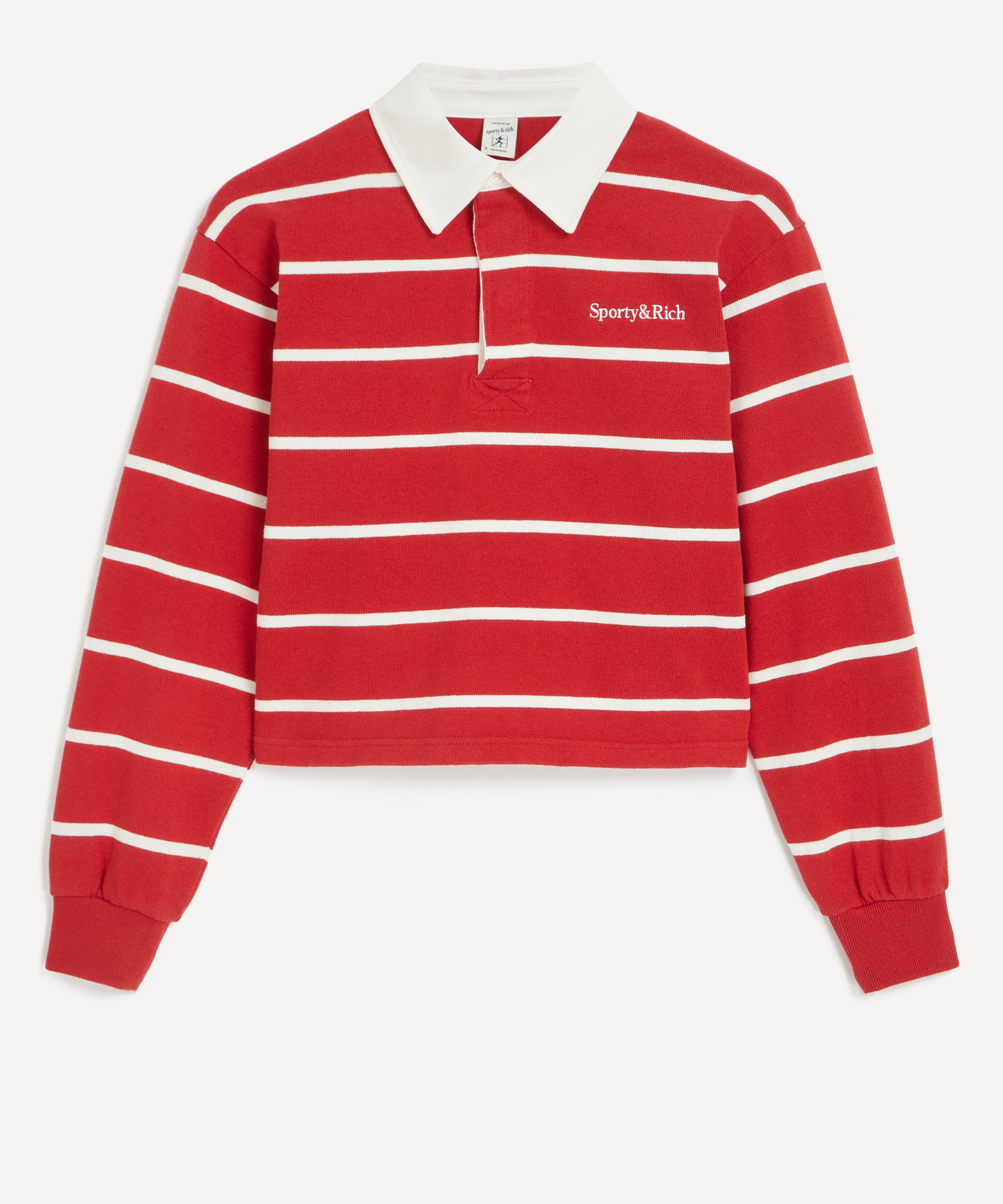 Shop Sporty And Rich Sporty & Rich Women's Ruby-white Serif Logo Rugby Polo