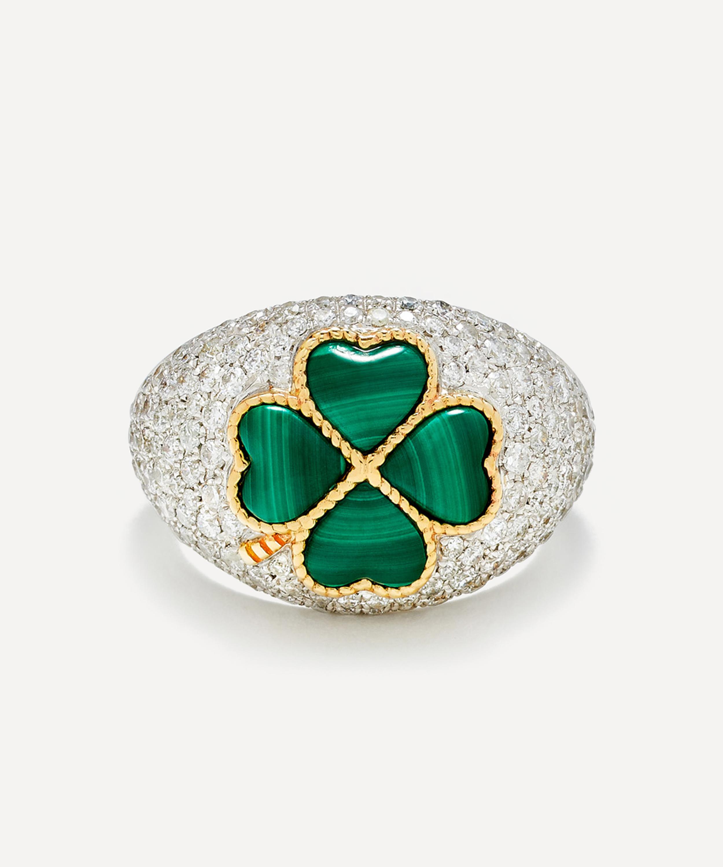 Yvonne Léon Yvonne Leon 9ct White Gold Clover Malachite Dome Ring