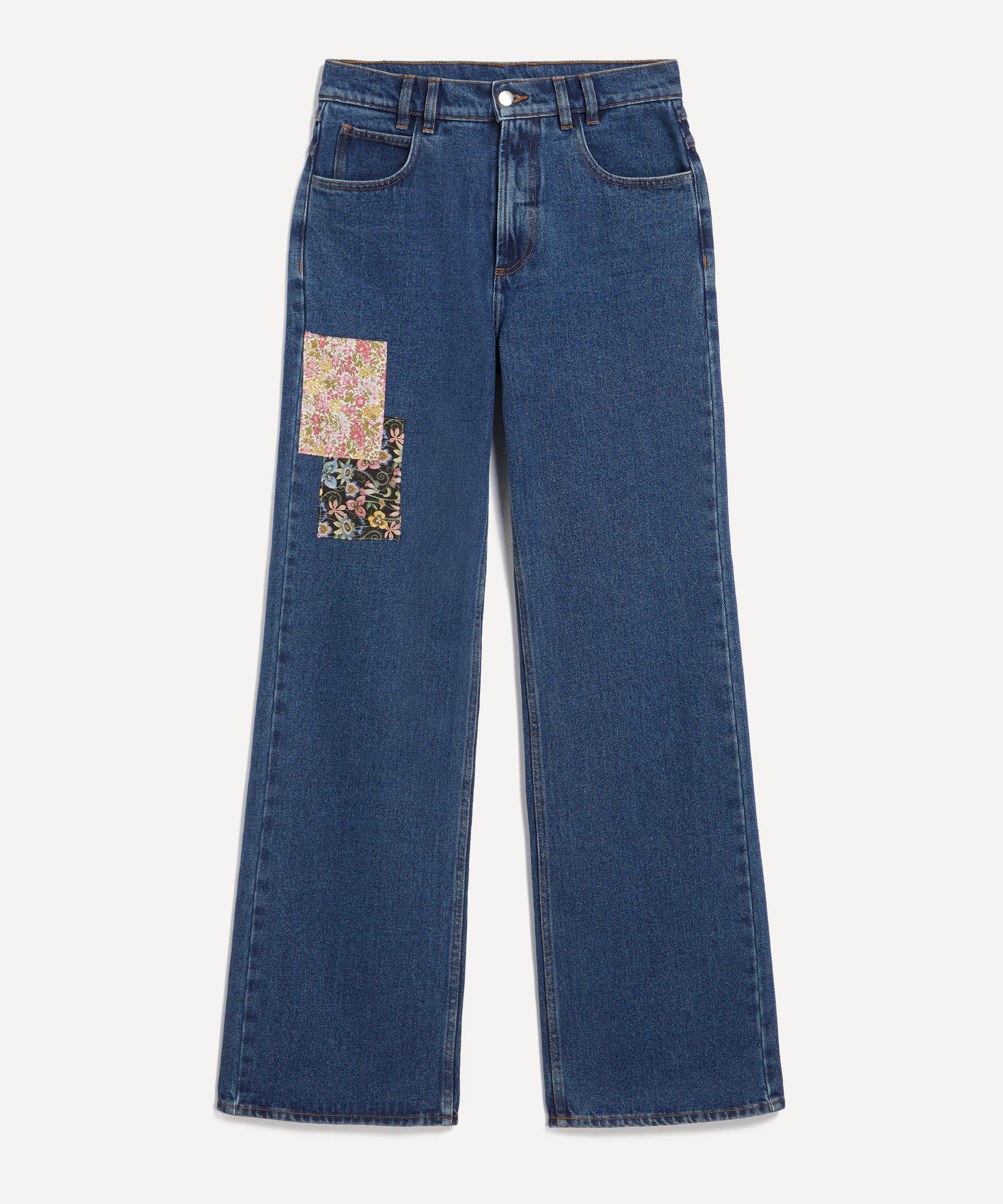Fanfare Women's High-waisted Wide-leg Liberty Square Patch Jeans