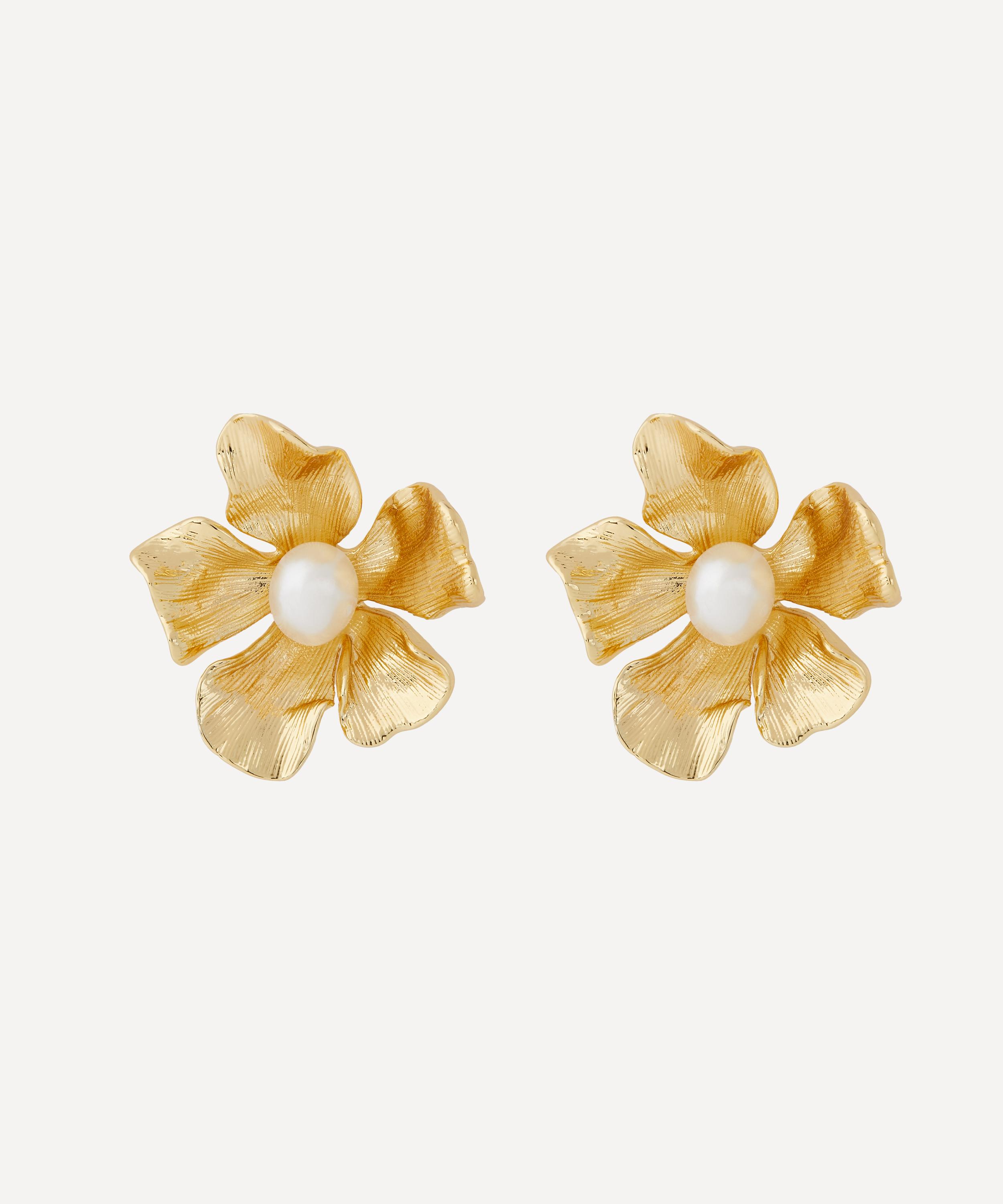 Kenneth Jay Lane Gold-plated Pearl Center Flower Earrings In Gold