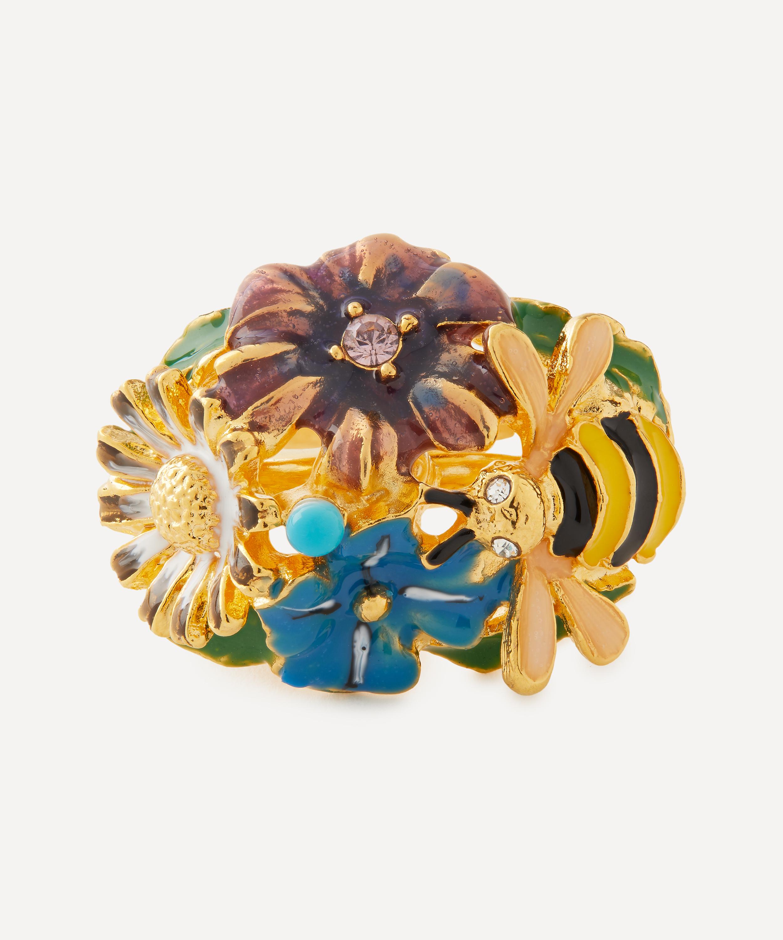 Kenneth Jay Lane 22ct Gold-plated Multicoloured Flower Adjustable Ring In Multi