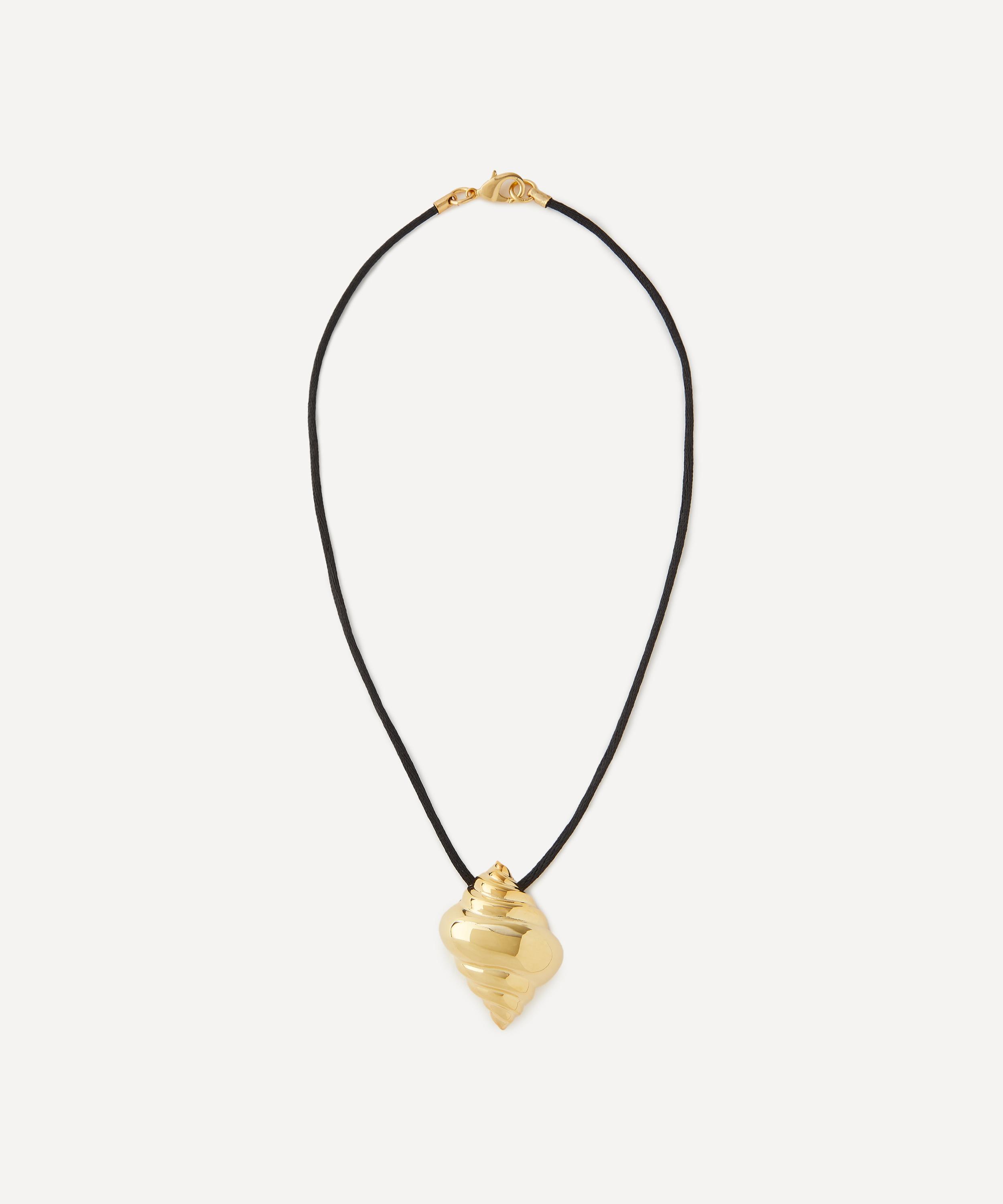 Kenneth Jay Lane Black Cord Seashell Pendant Necklace In Gold