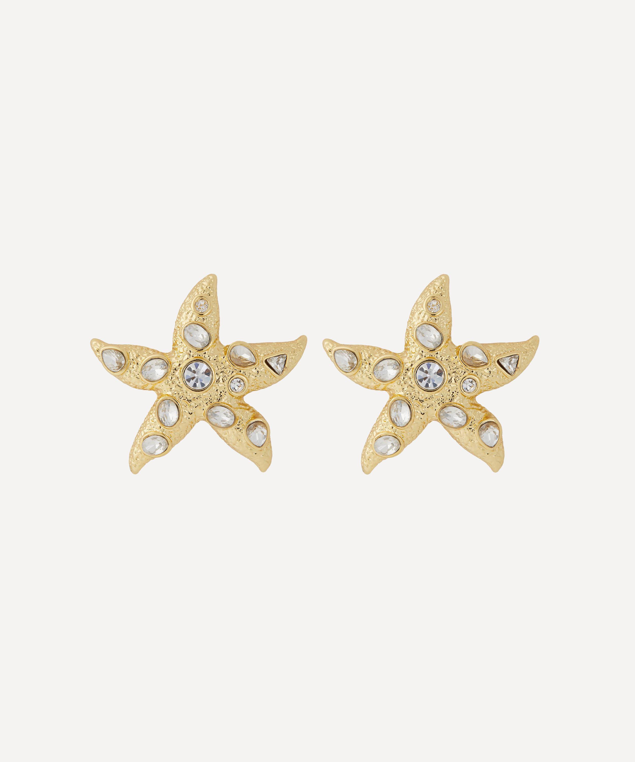 Kenneth Jay Lane Gold-plated Crystal Starfish Clip-on Earrings In Gold