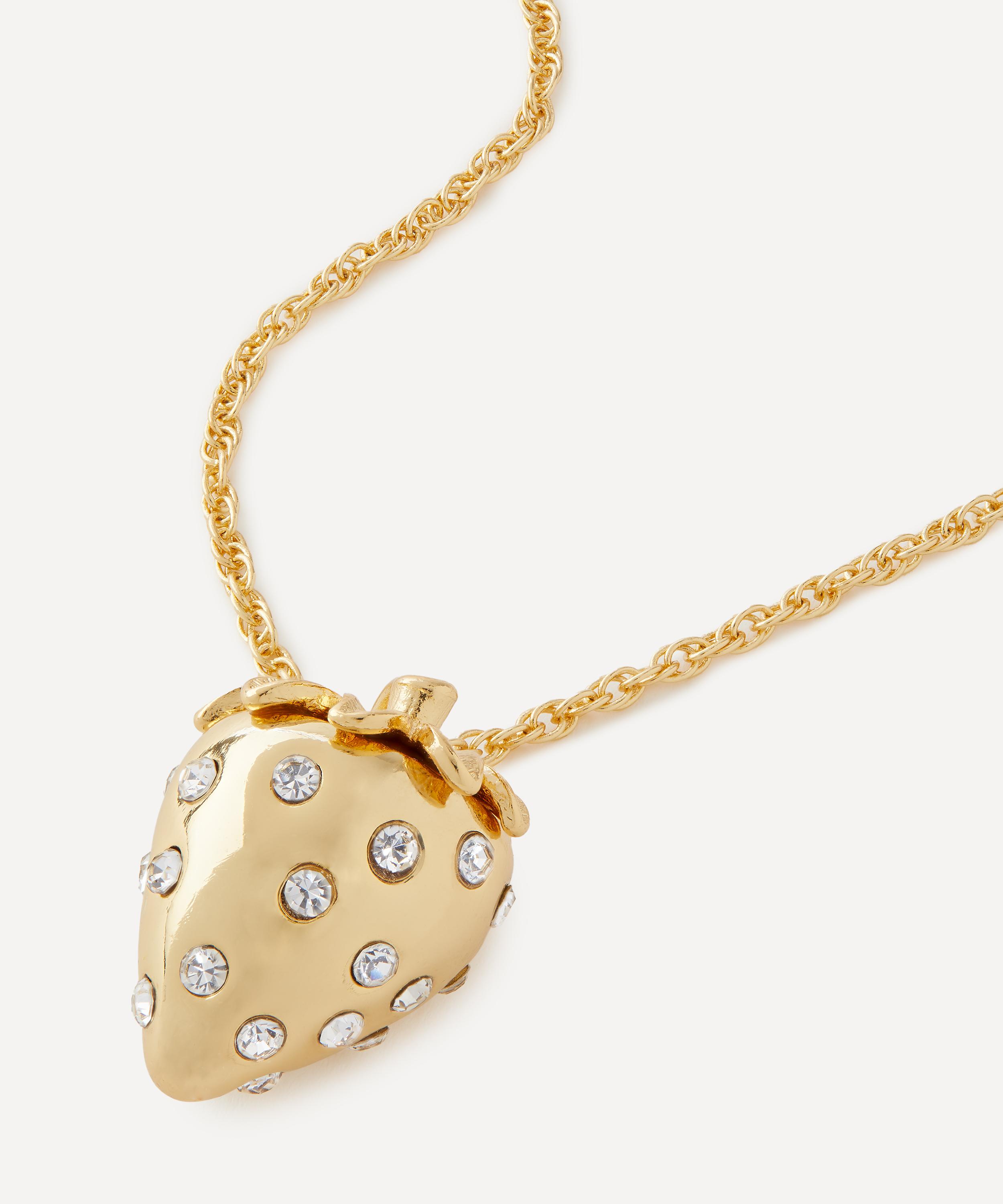 Kenneth Jay Lane Gold-plated Crystal Strawberry Pendant Necklace In Gold
