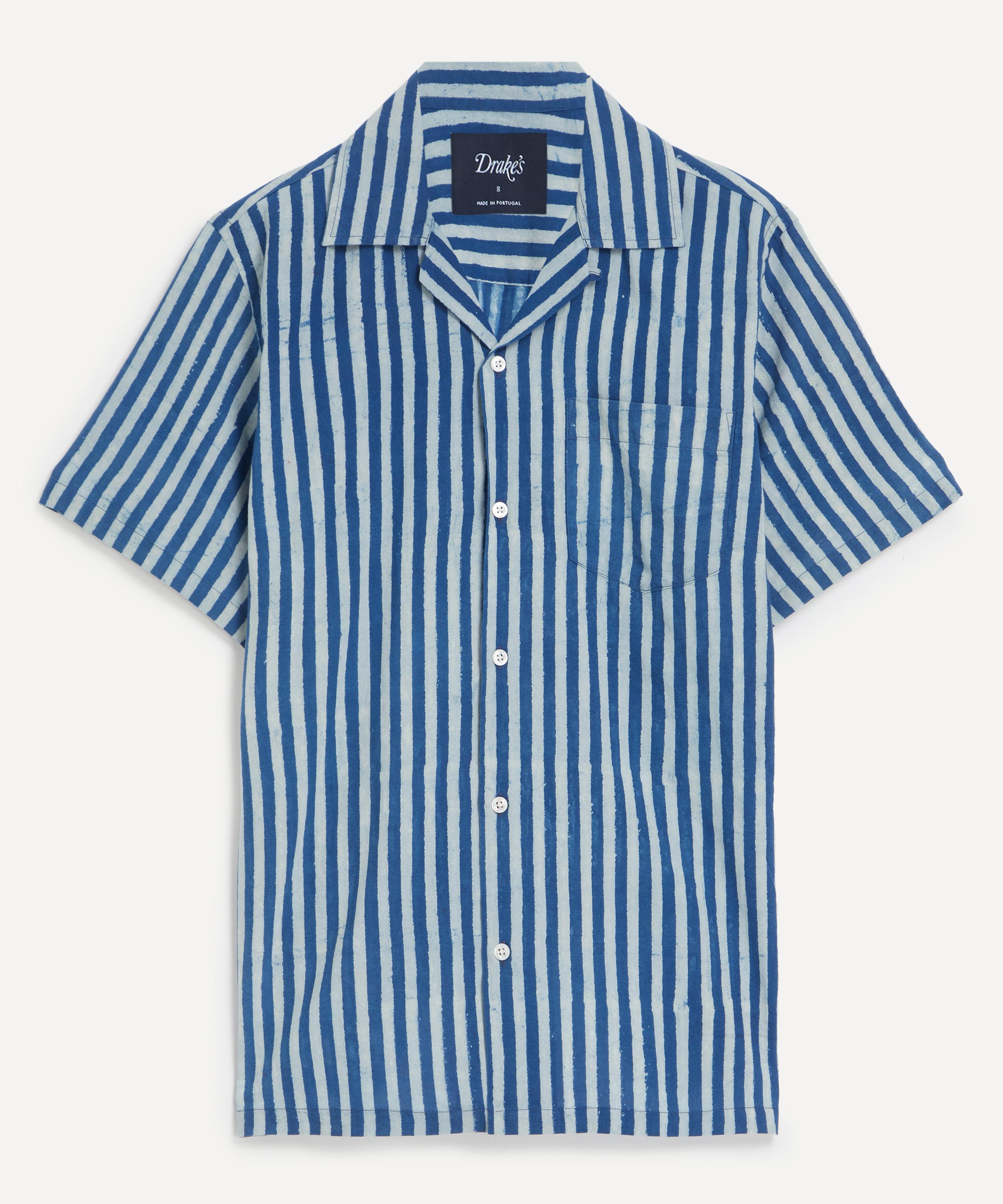 Drake's Drakes Mens Indigo Stripe Block Print Short-sleeve Shirt In Blue