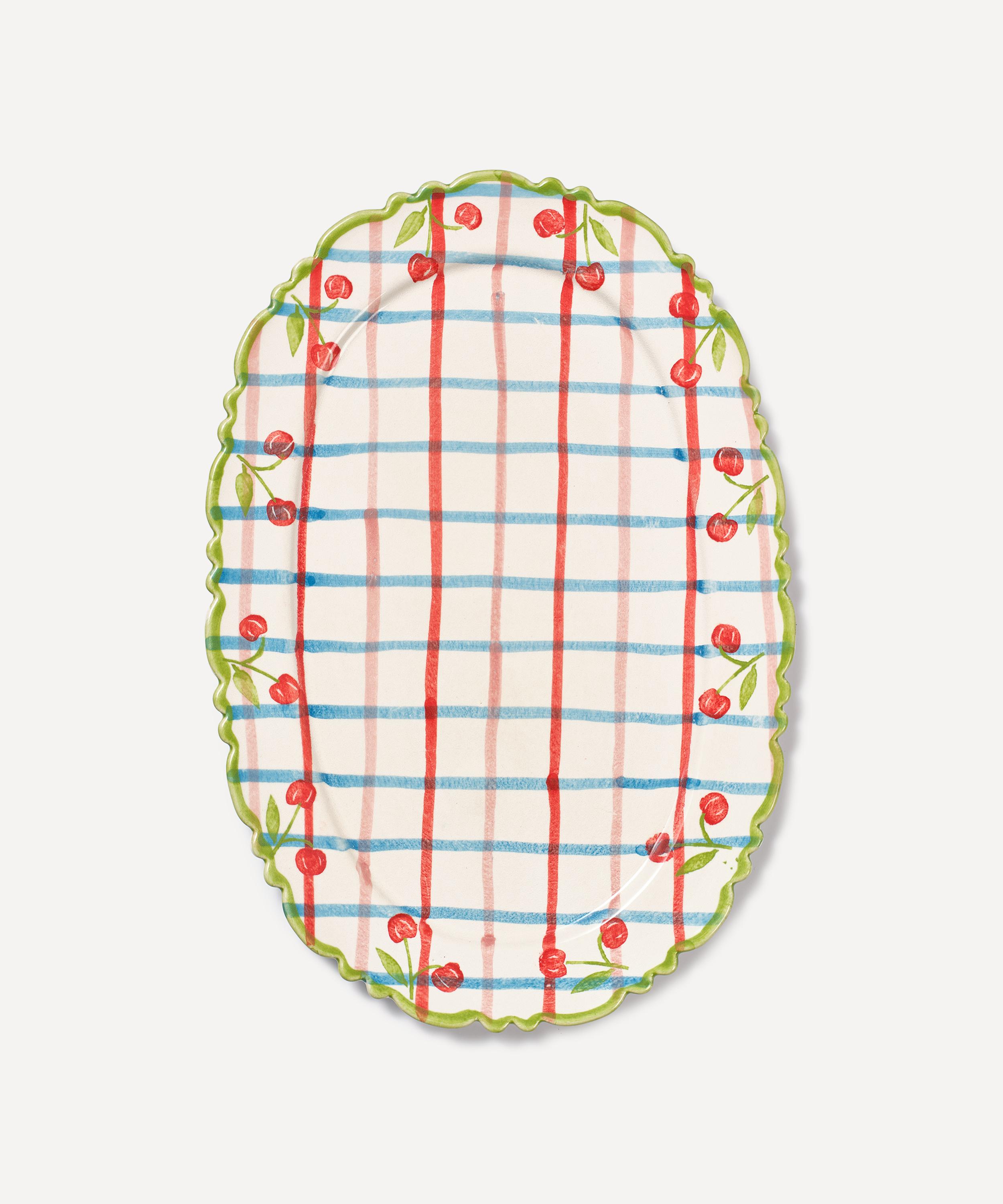 DAMSON MADDER DAMSON MADDER FRILLY CHERRY CHECK PLATTER 