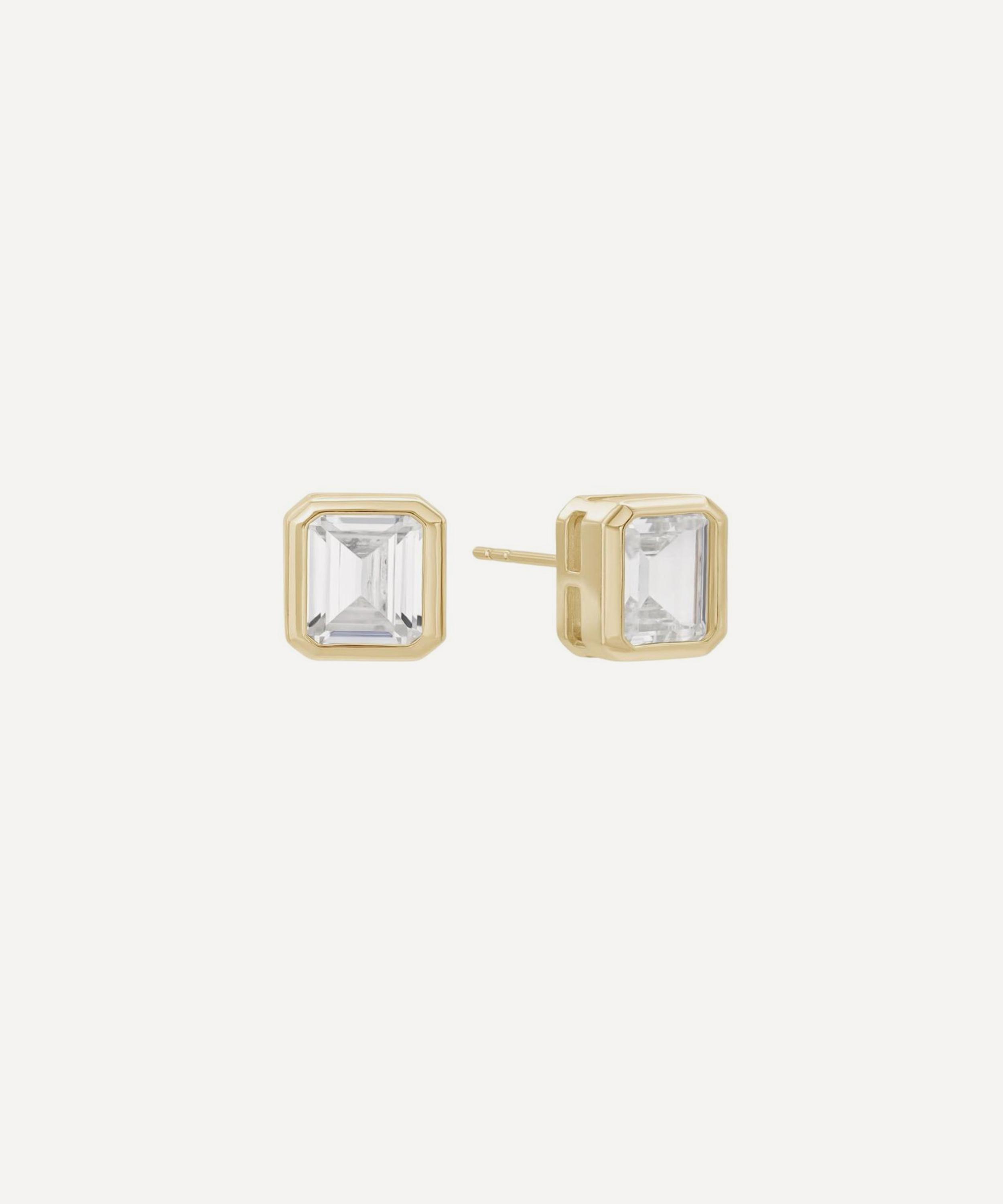 Shashi 14ct Gold-plated Vermeil Silver Emerald Baguette Stud Earrings In Gold