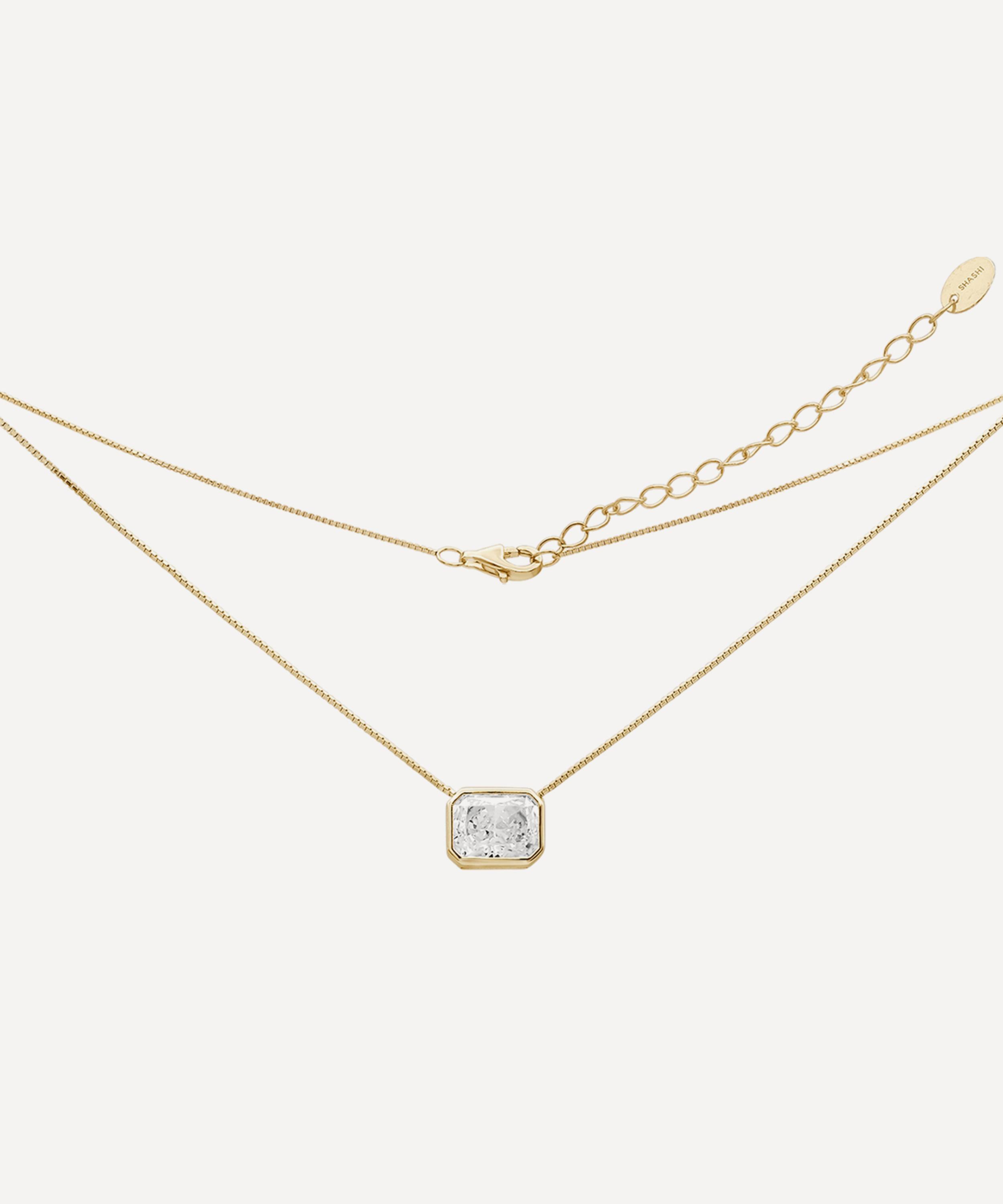 Shashi 14ct Gold-plated Vermeil Silver Emerald Baguette Pendant Necklace In Gold