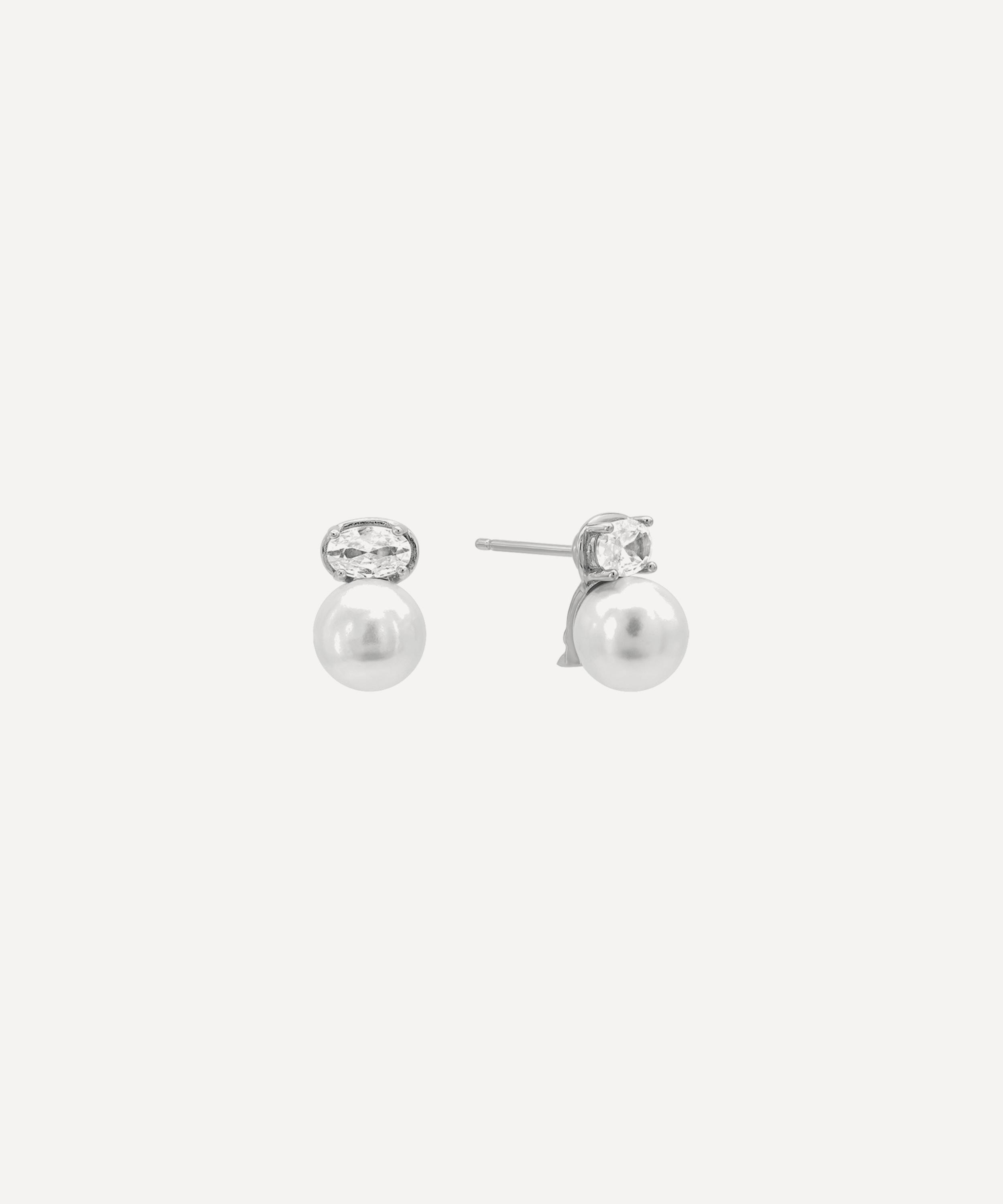 Shashi Sterling Silver Cleo Stud Earrings In White