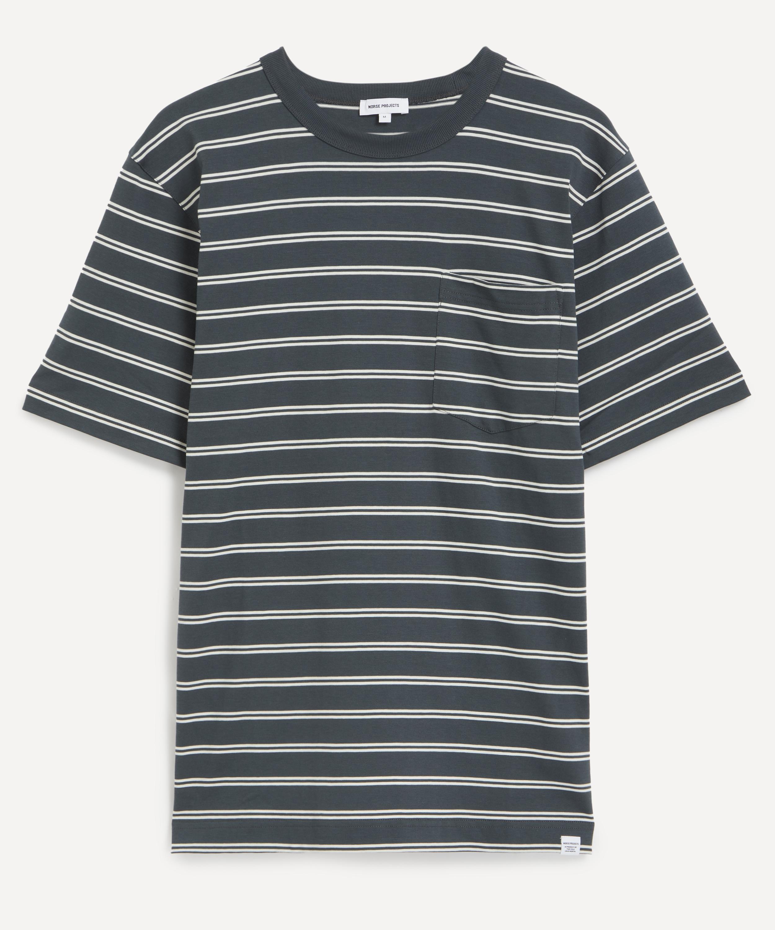Norse Projects Holger Organic Sailor Stripe Pocket T-shirt T-shirts Grey In Blue