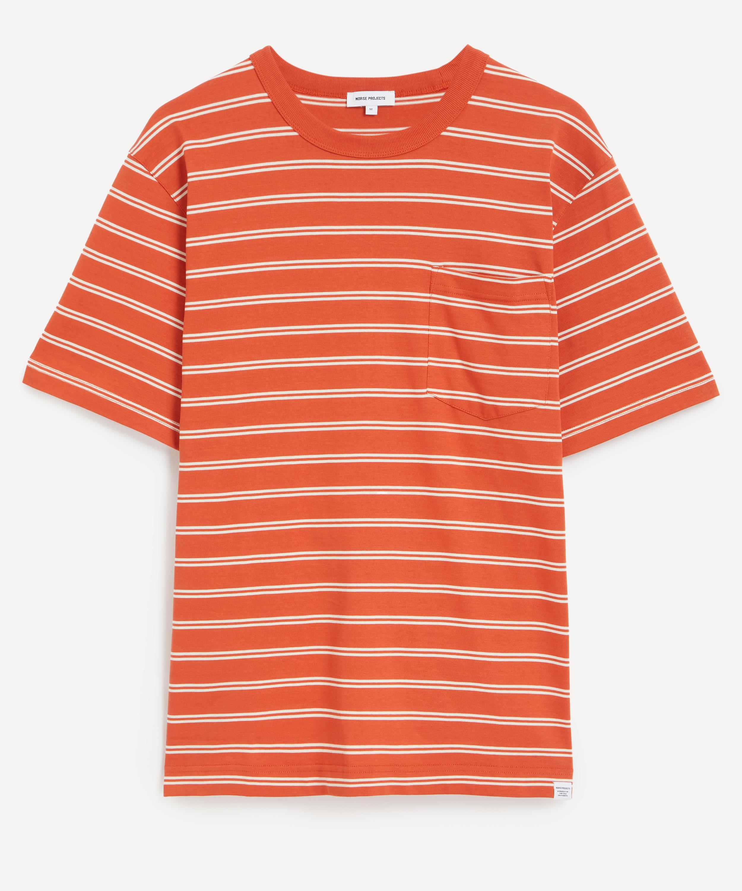 Norse Projects Mens Holger Sailor Stripe Pocket T-shirt In Orange