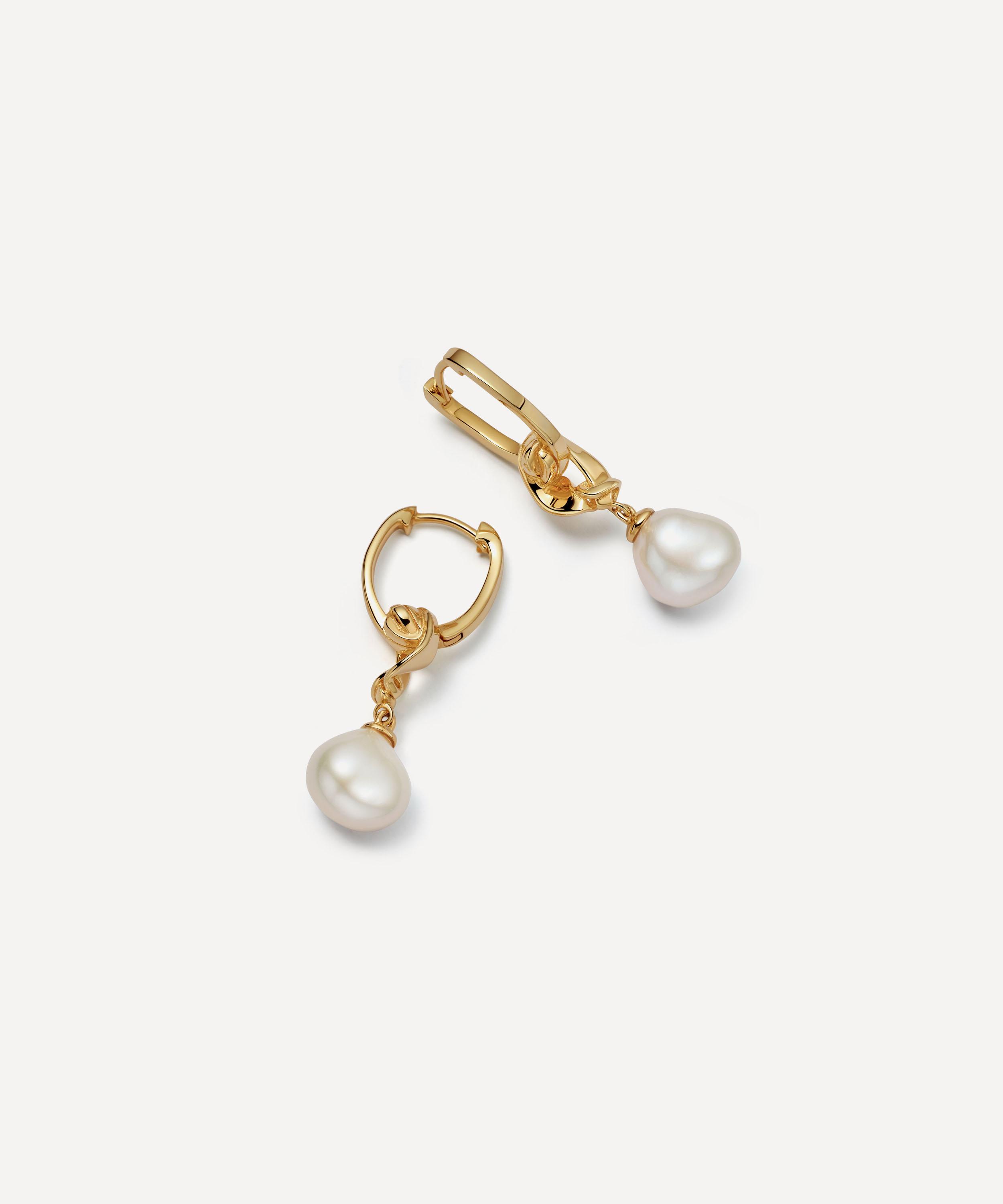 Astley Clarke 18ct Gold-plated Vermeil Silver Floe Pearl Drop Huggie Hoop Earrings
