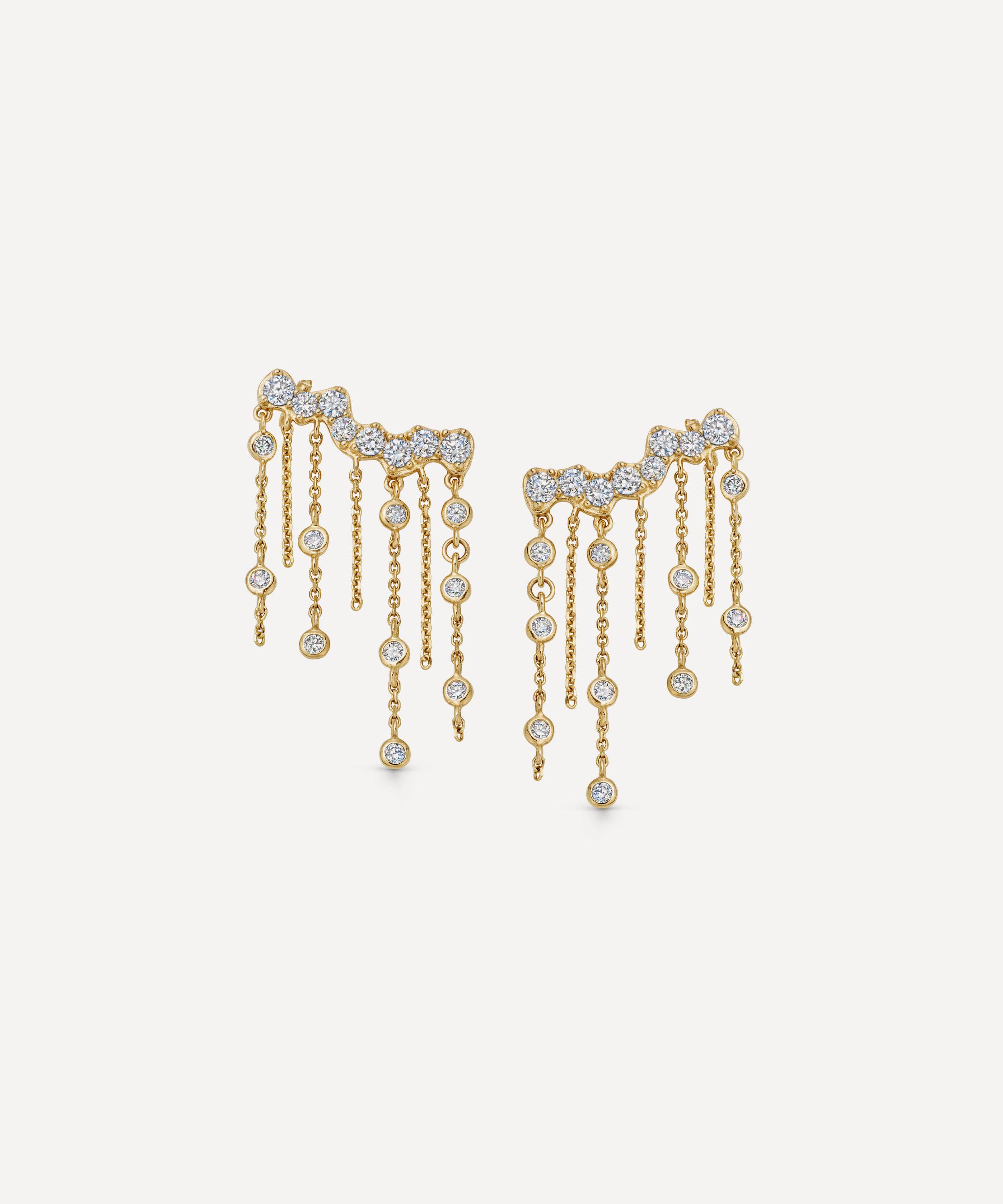 Astley Clarke 14ct Gold Asteri Diamond Chain Crawler Earrings