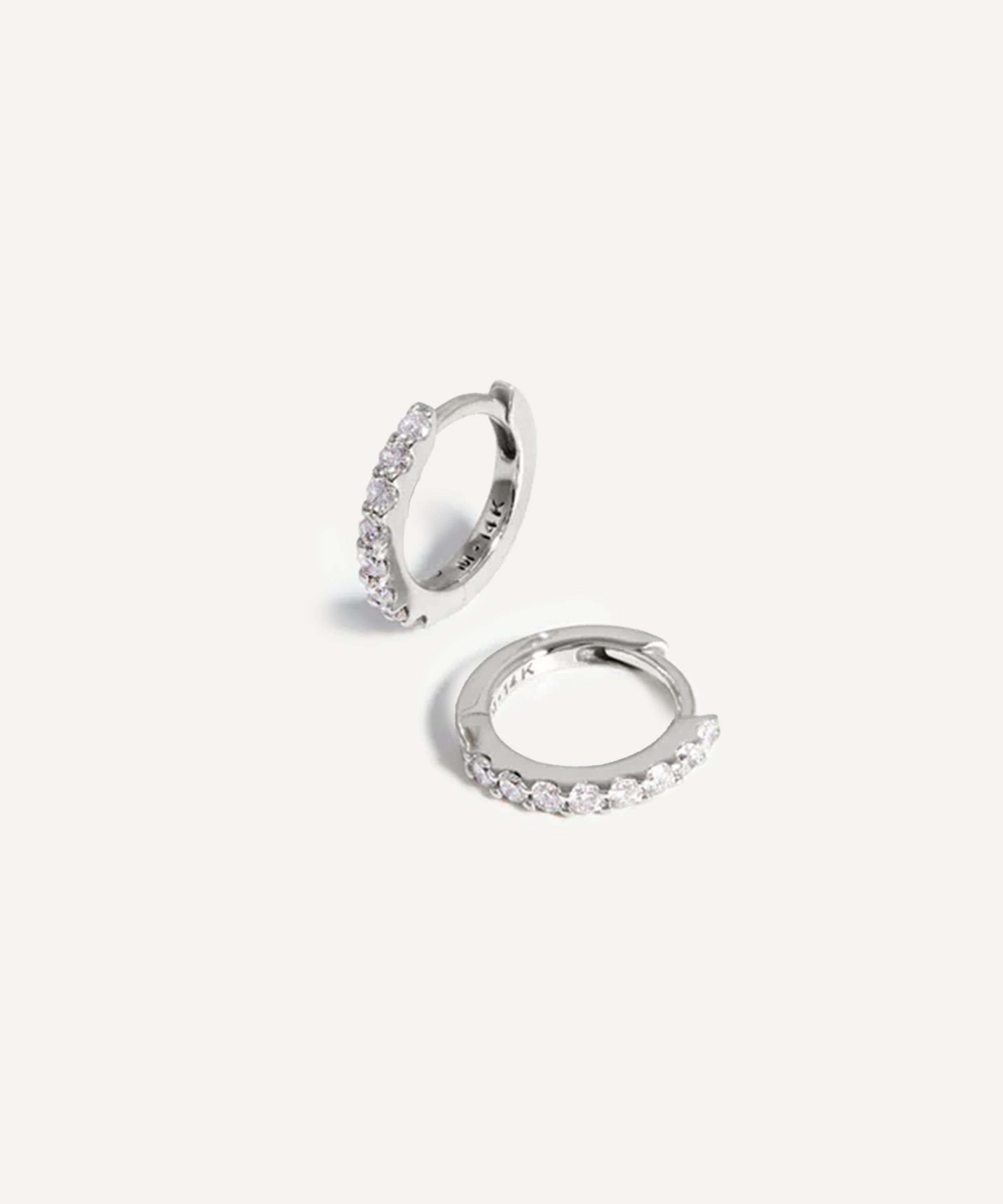 Missoma 14ct White Gold Fine Classic Diamond Huggie Hoop Earrings