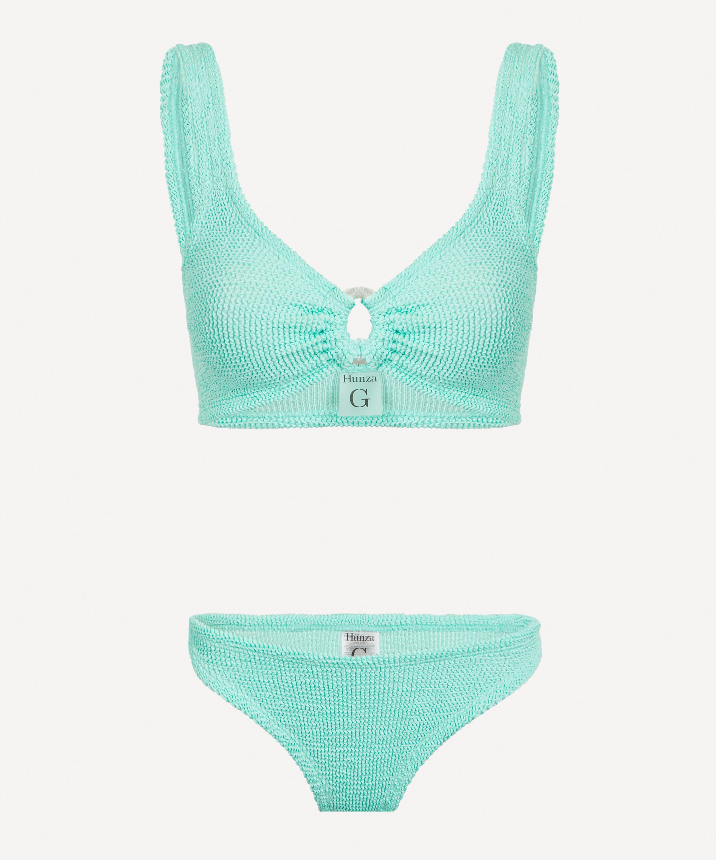 Hunza G Womens Metallic Mint Julia Pearly-hoop Seersucker Bikini Set In Green