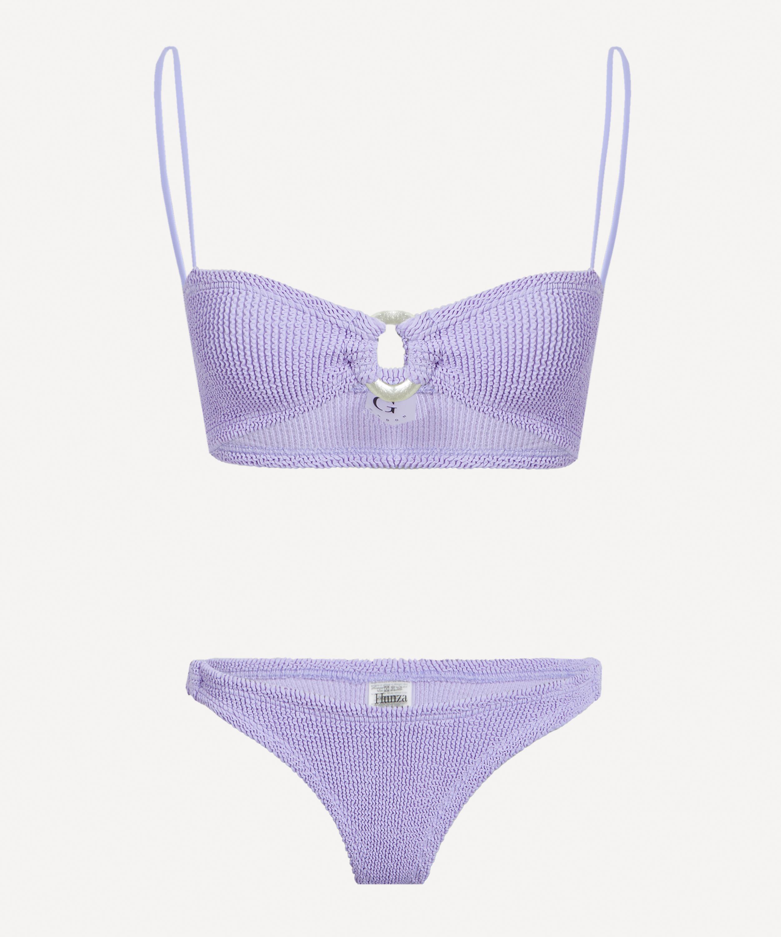 Hunza G Misty Faux Pearl-embellished Seersucker Bikini In Purple