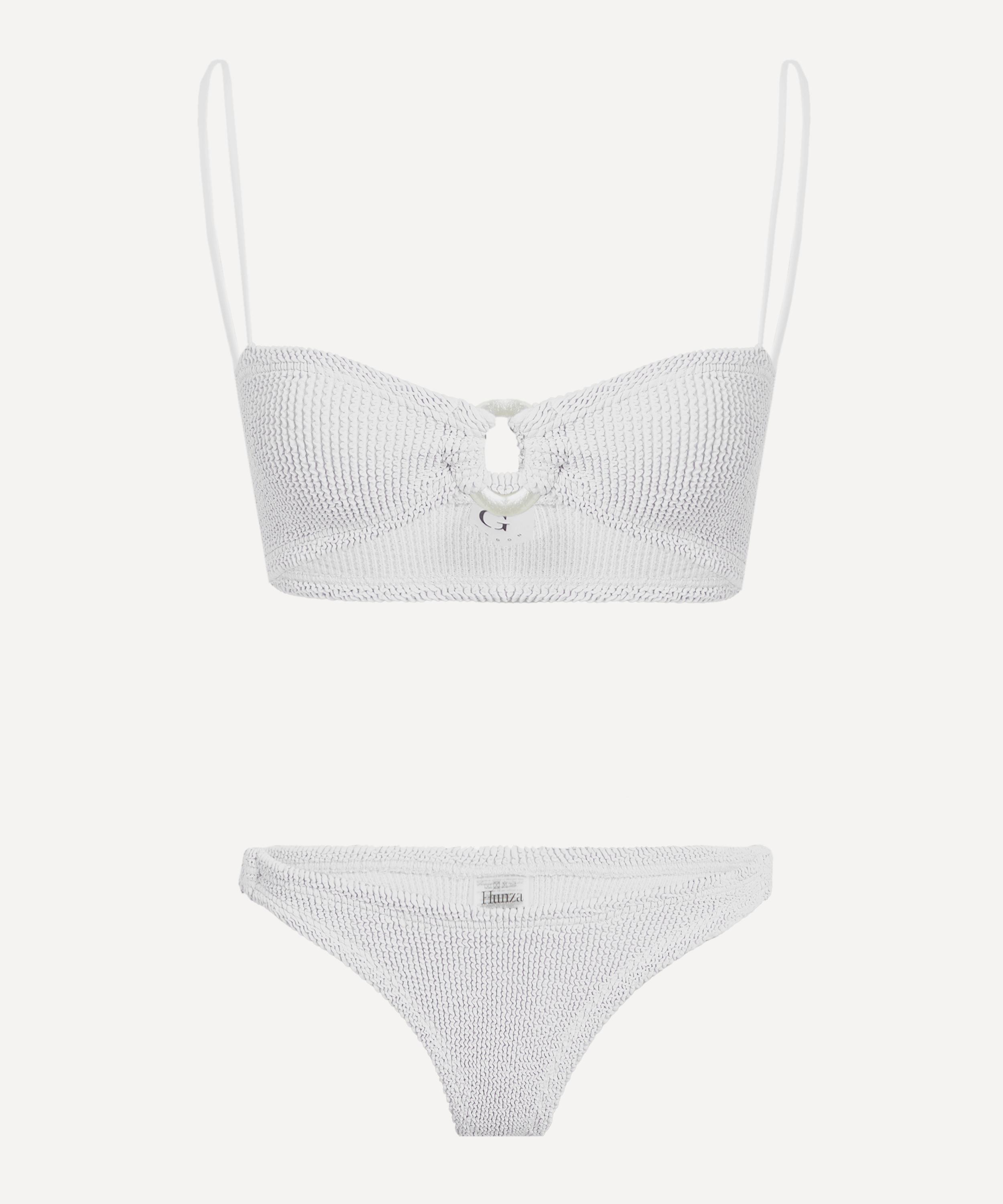 Hunza G 'misty' White Bikini With Fixed Spaghetti Straps And Cut-out With Ring In White
