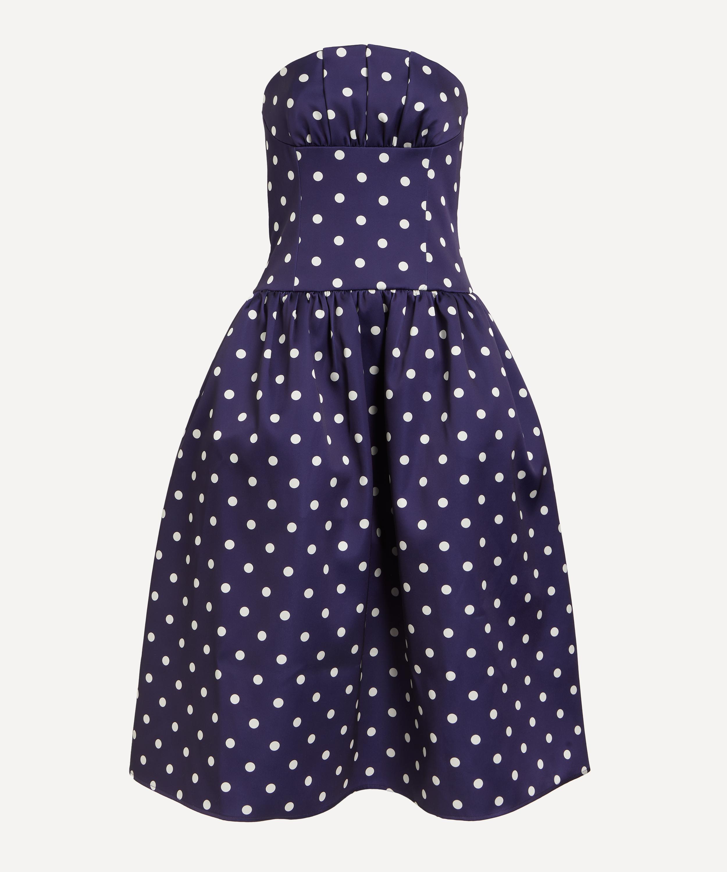 Shop Self-portrait Women's Navy Polka-dot Satin Midi Dress