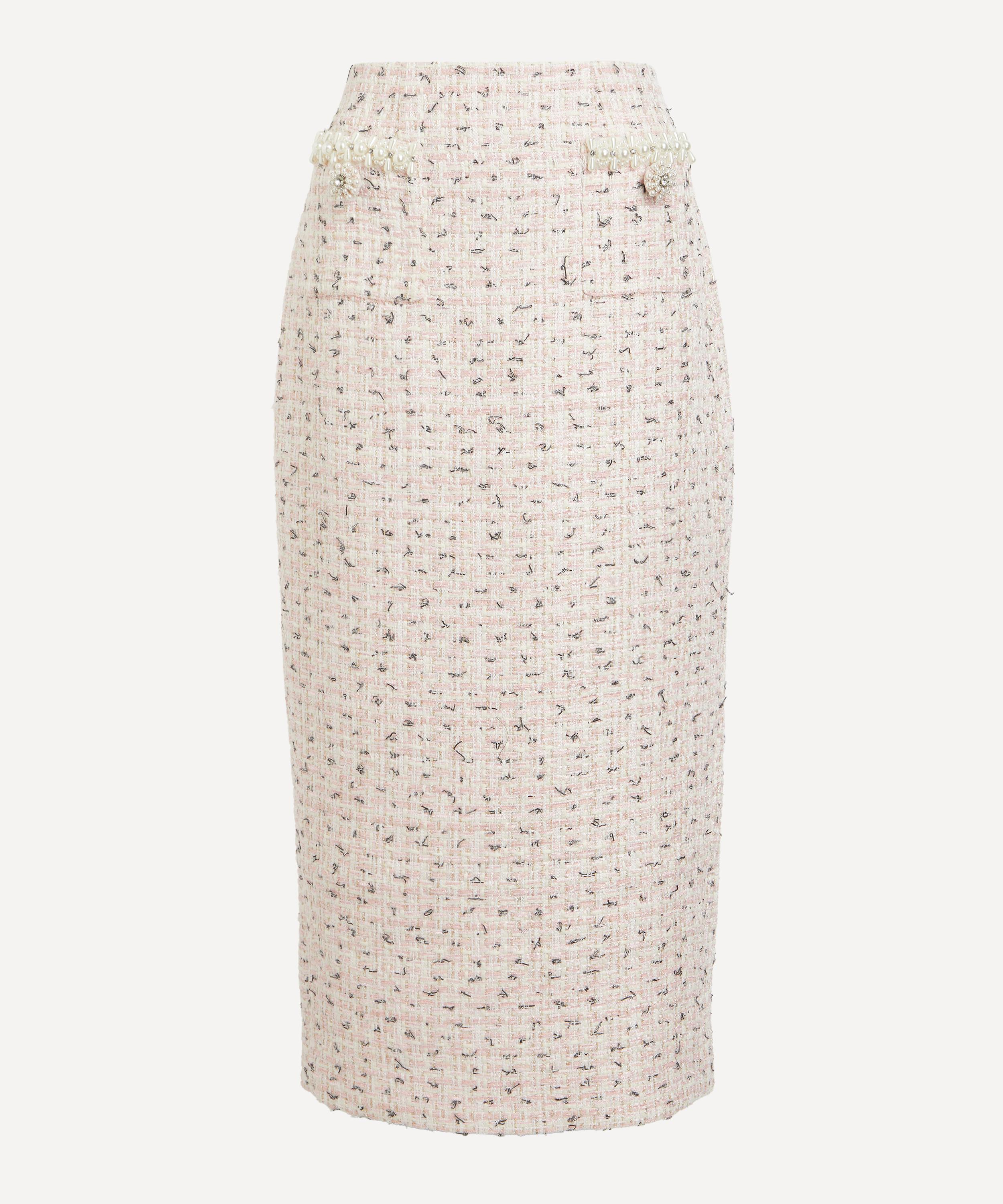 Self-portrait Women's Pink Boucle Pearl Midi Skirt