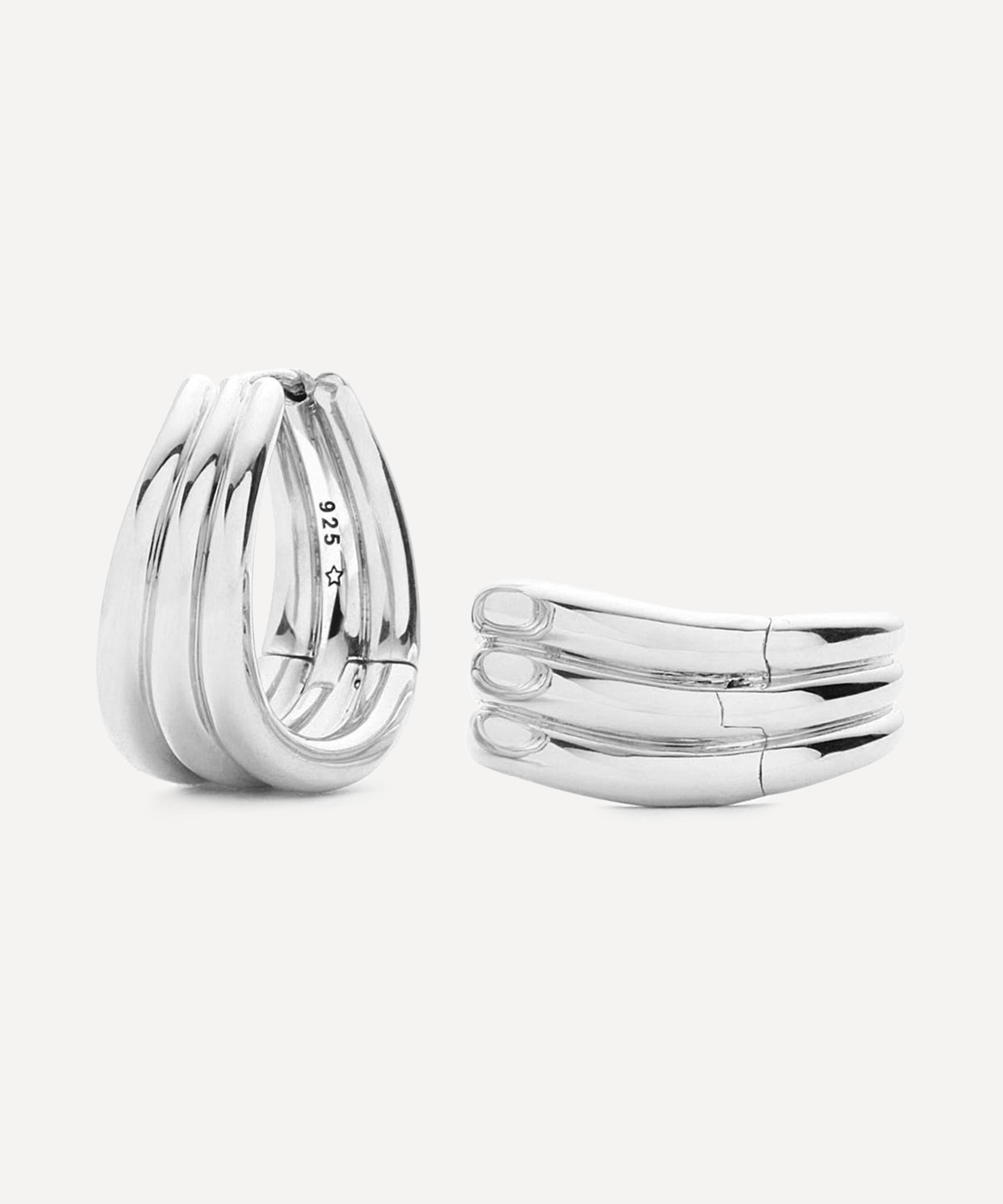 Missoma X Savi Rhodium-plated Triple Ridge Hoop Earrings