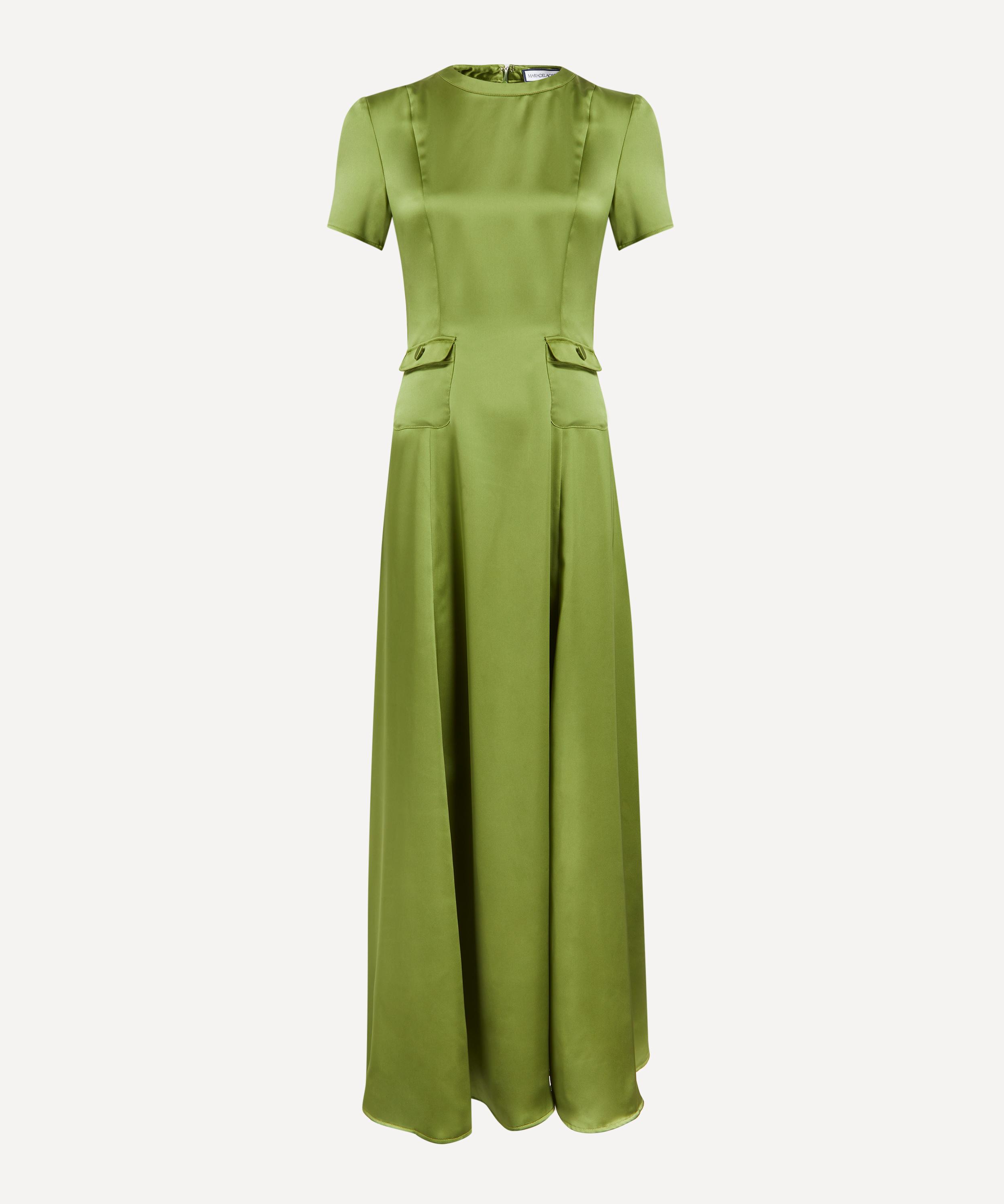 MARIA DE LA ORDEN MARIA DE LA ORDEN WOMEN'S ALBANE OLIVE SATIN DRESS 