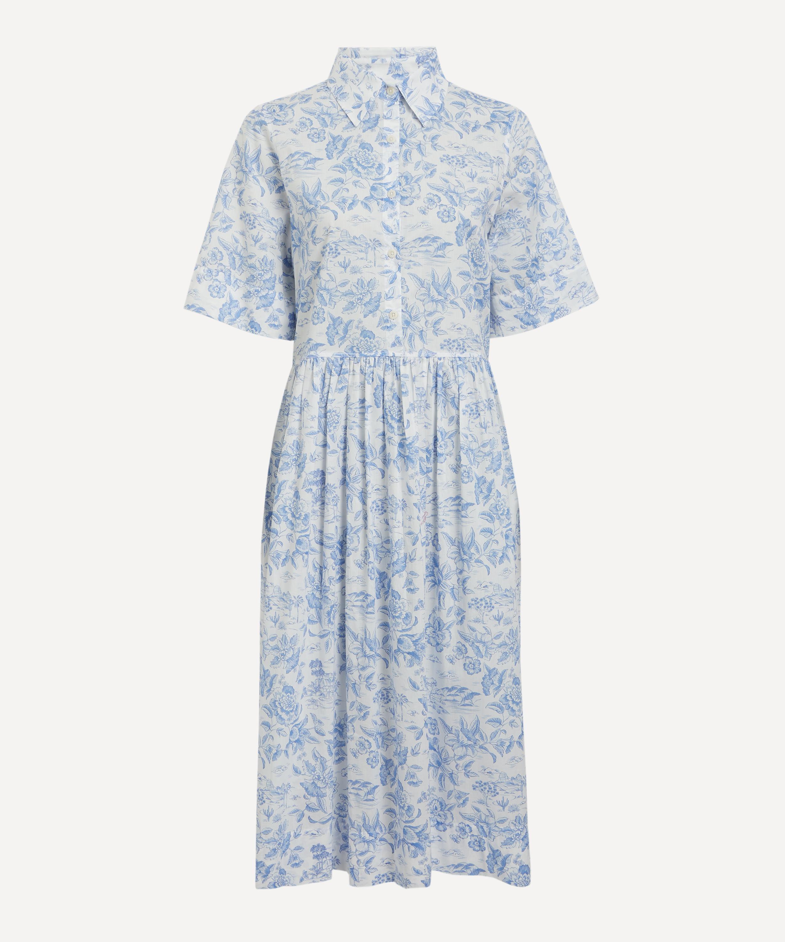 Liberty Women's Delft Lagoon Tana Lawn Cotton Gallery Shirt Dress