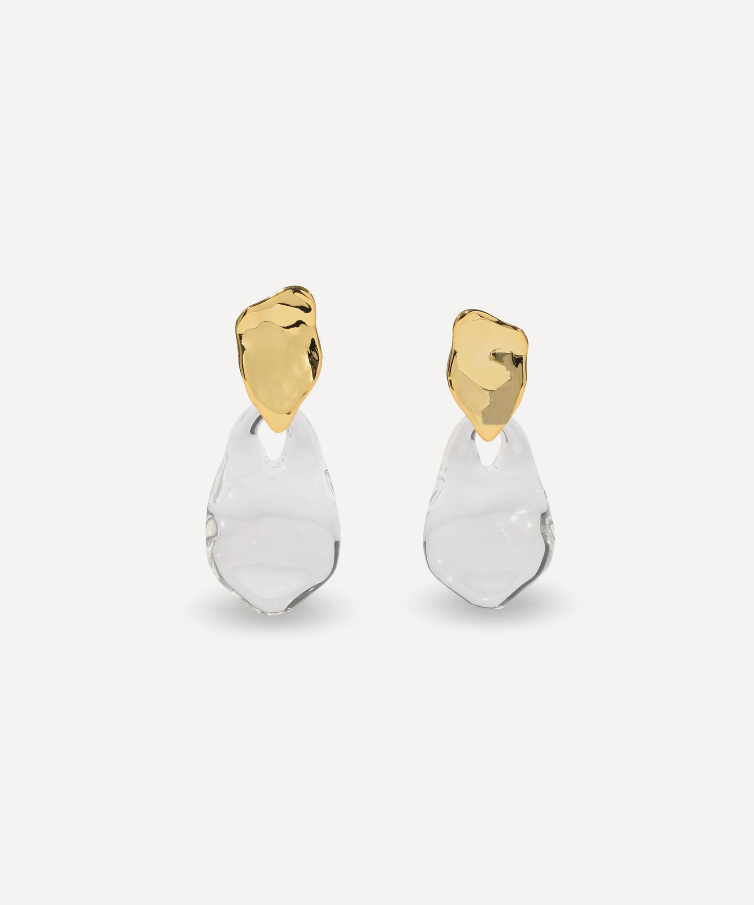 ALEXIS BITTAR ALEXIS BITTAR 14CT GOLD-PLATED LIQUID LUCITE WAFER DROP EARRINGS 