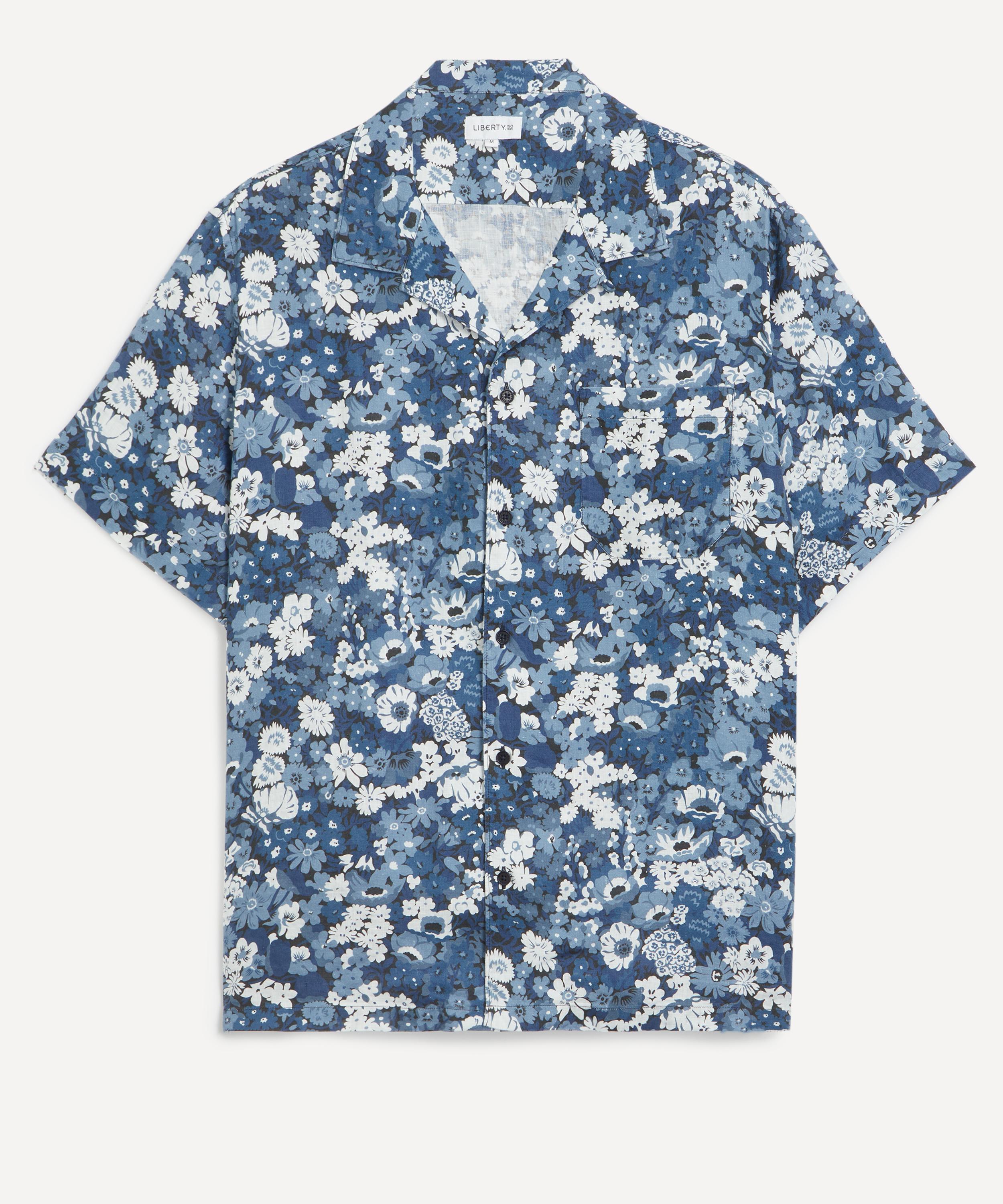 Liberty Mens Cuban Collar Hemp Shirt In Thorpe Spring Texture In Blue