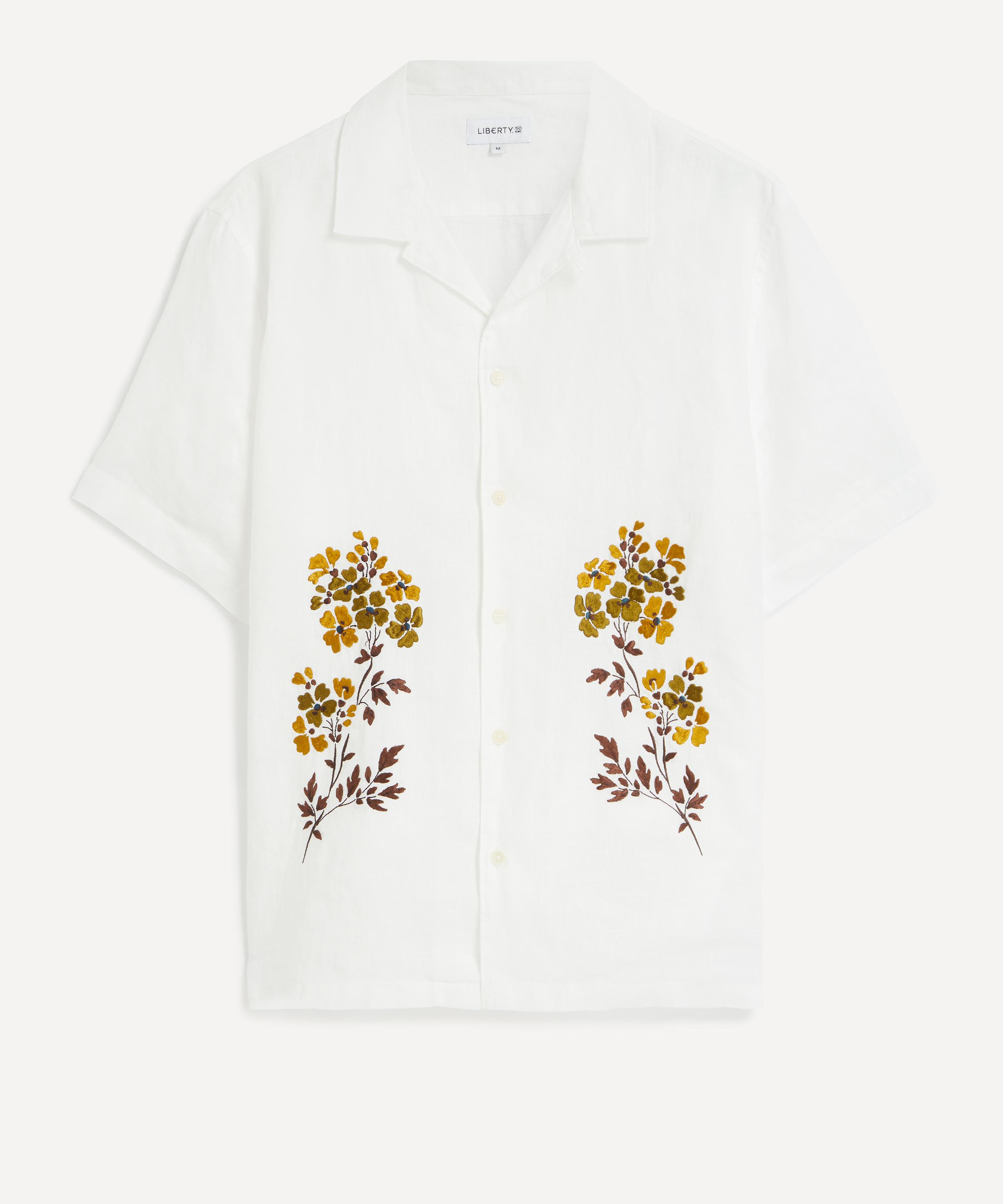 Cuban Collar Hemp Shirt With Embroidery