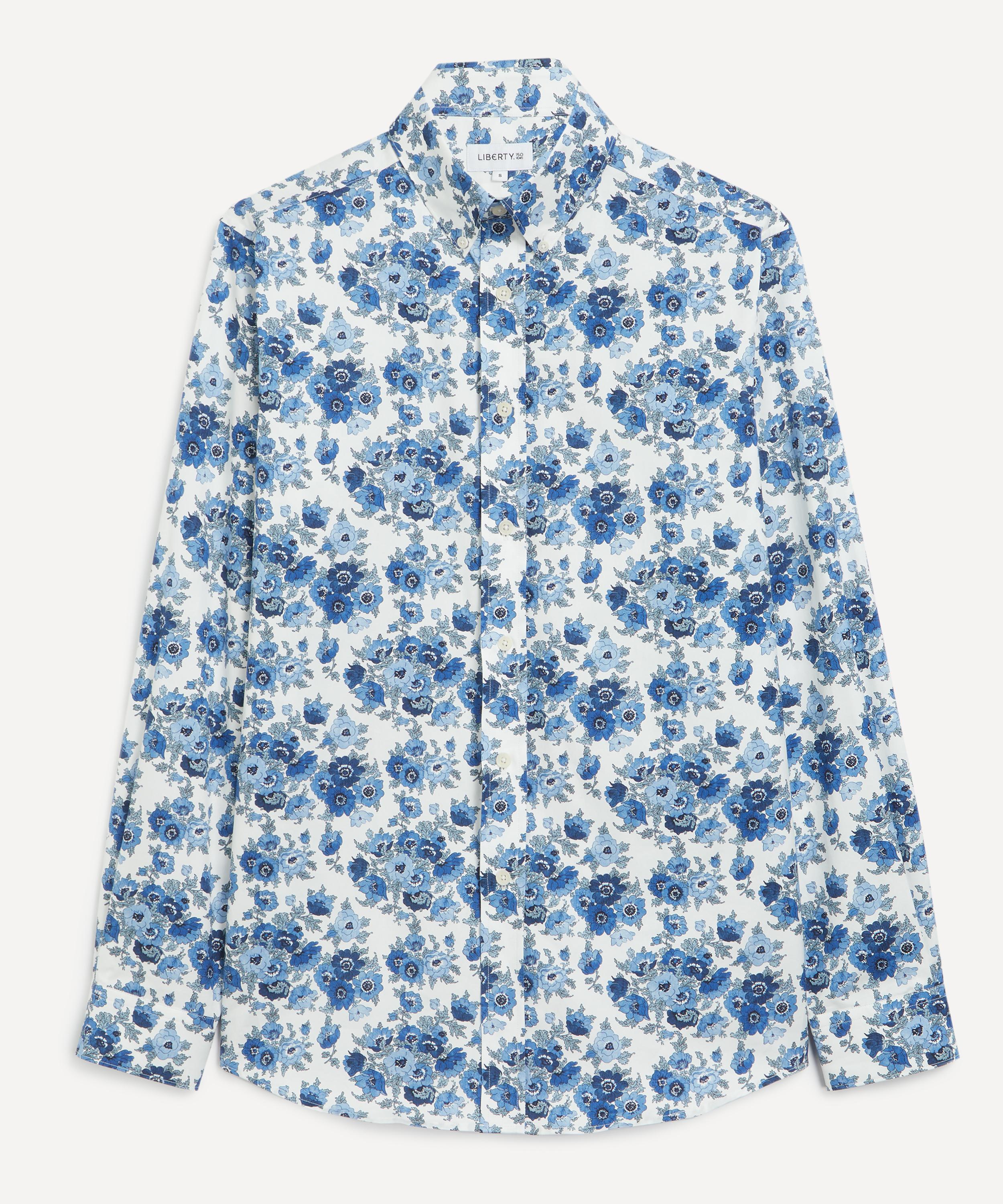 Liberty Mens Button-down Regular Fit Cotton Shirt In Madeleine Anemone In Blue