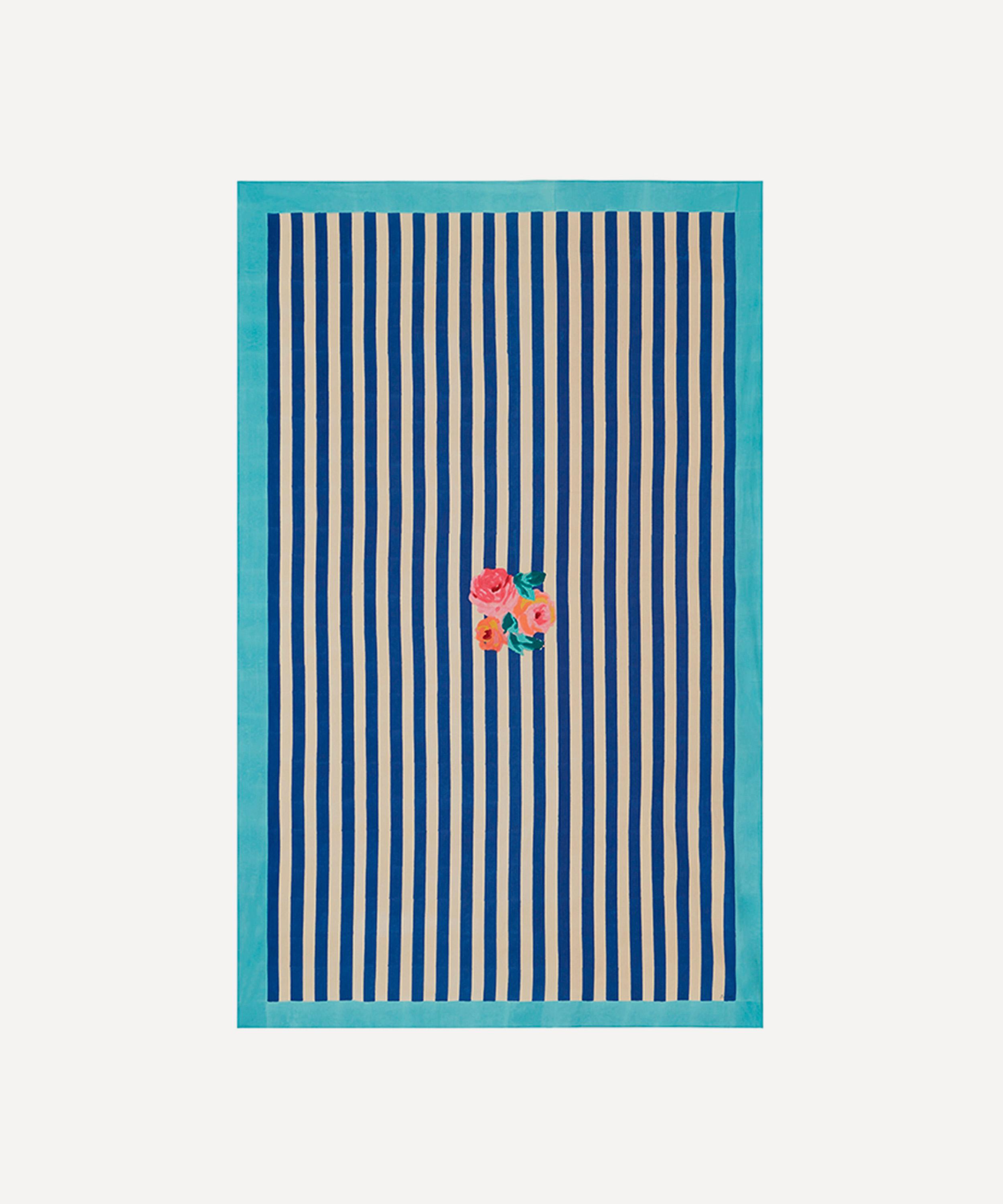 Lisa Corti Nizam Stripes Blu Rectangular Tablecloth In Blue