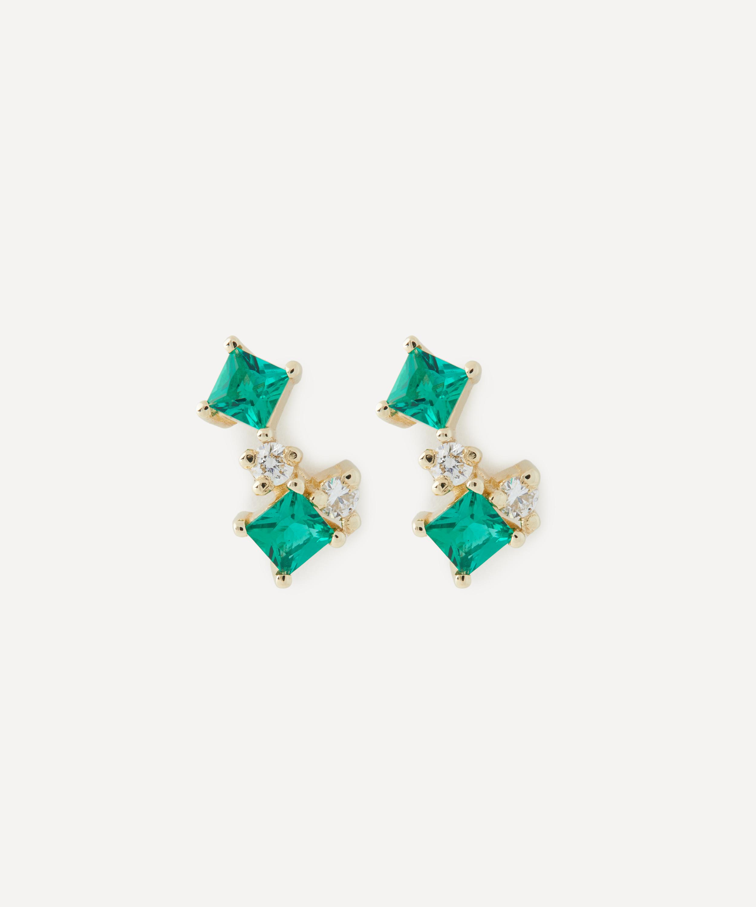 Liberty 9ct Gold Dafne Diamond And Emerald Stud Earrings
